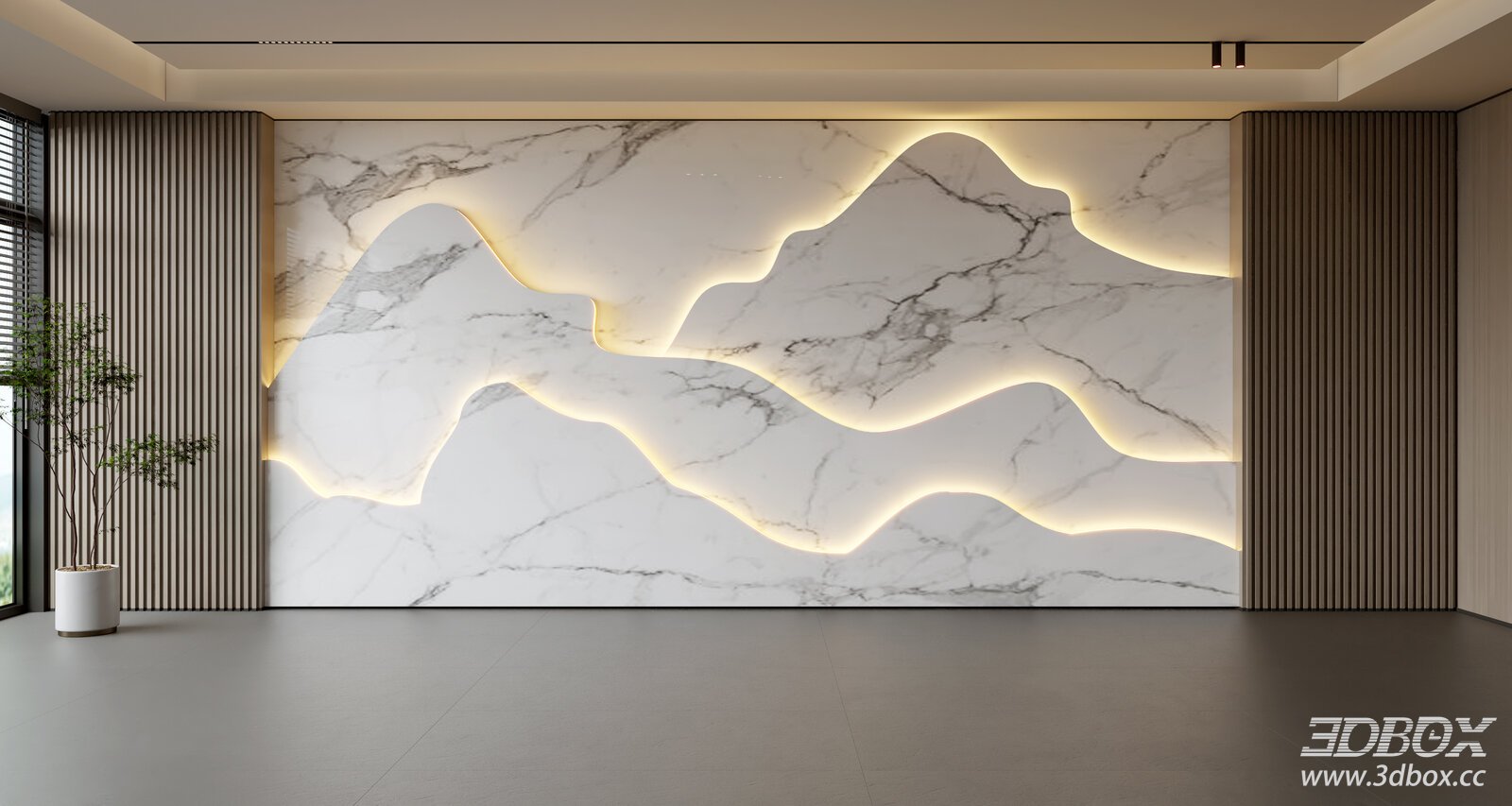Modern Reception Wall with Marble and Lighting 3D model - front view
