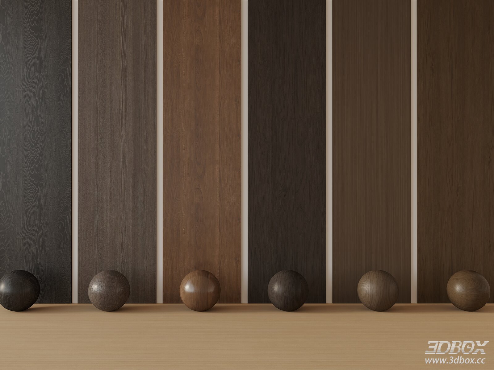 Wooden Texture Samples with Spheres 3D model - front view