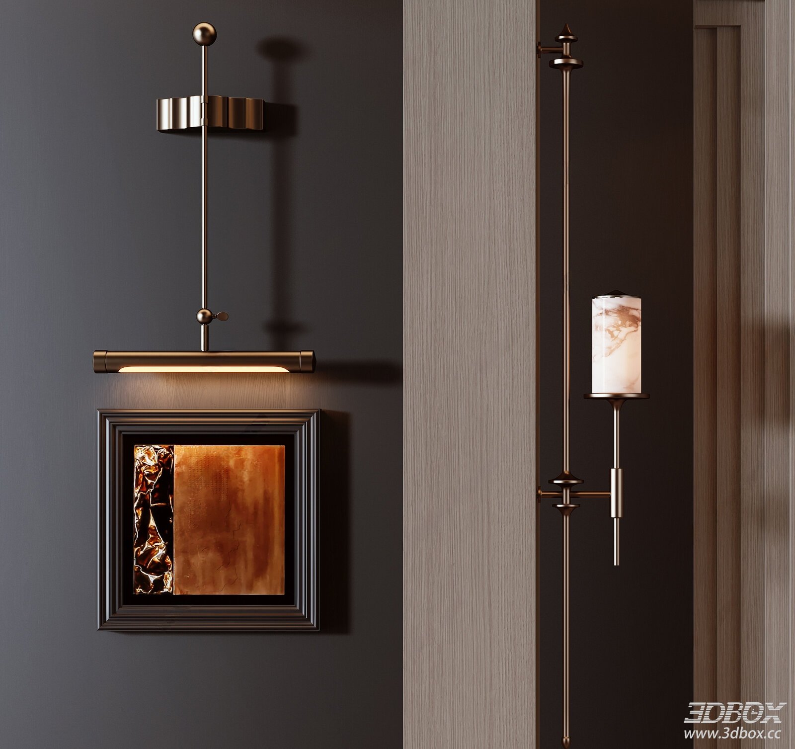 Chinese - style Long Wall Lamp 3D model - front view