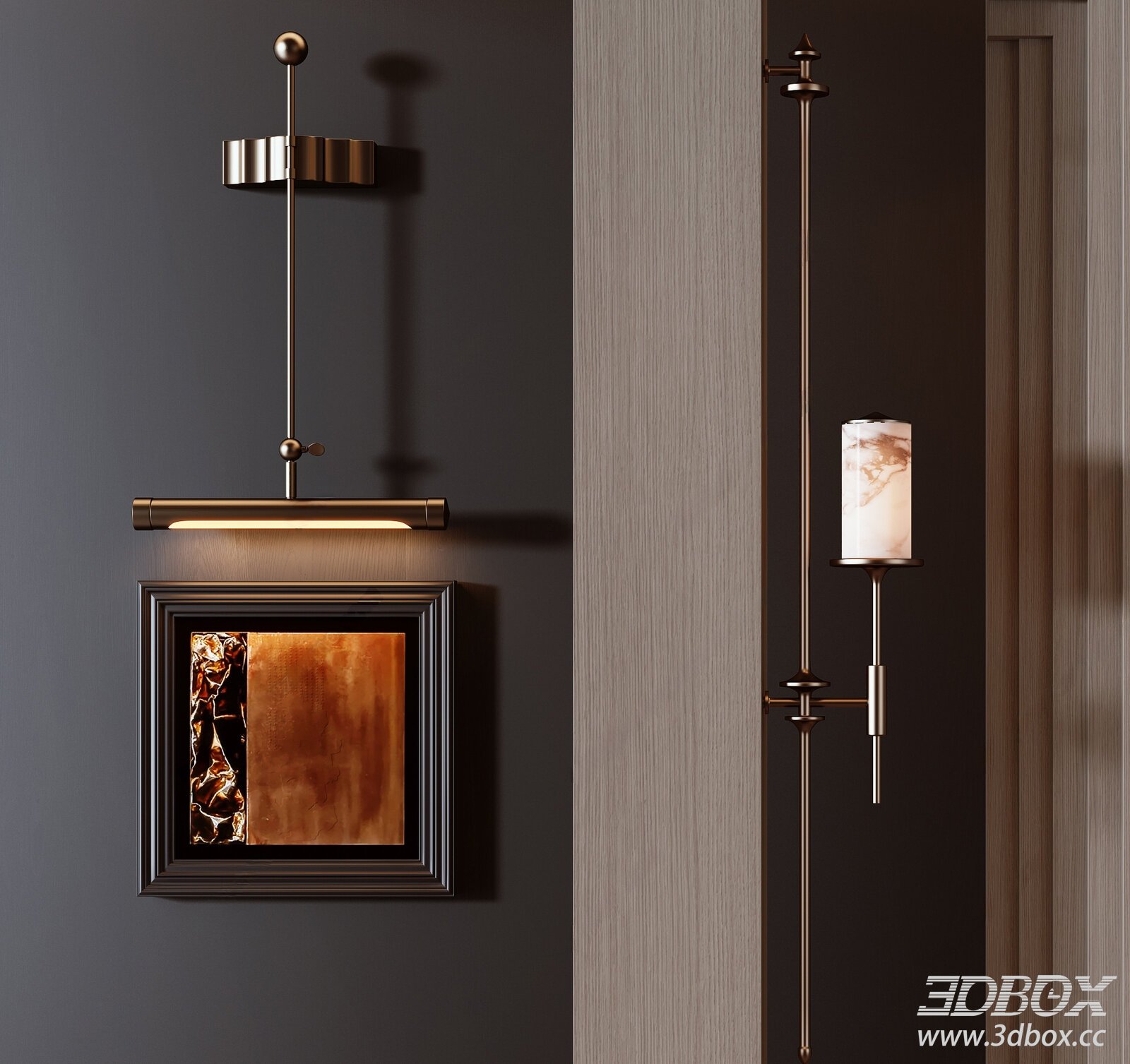 Chinese - style Long Wall Lamp 3D model - thumbnail 1
