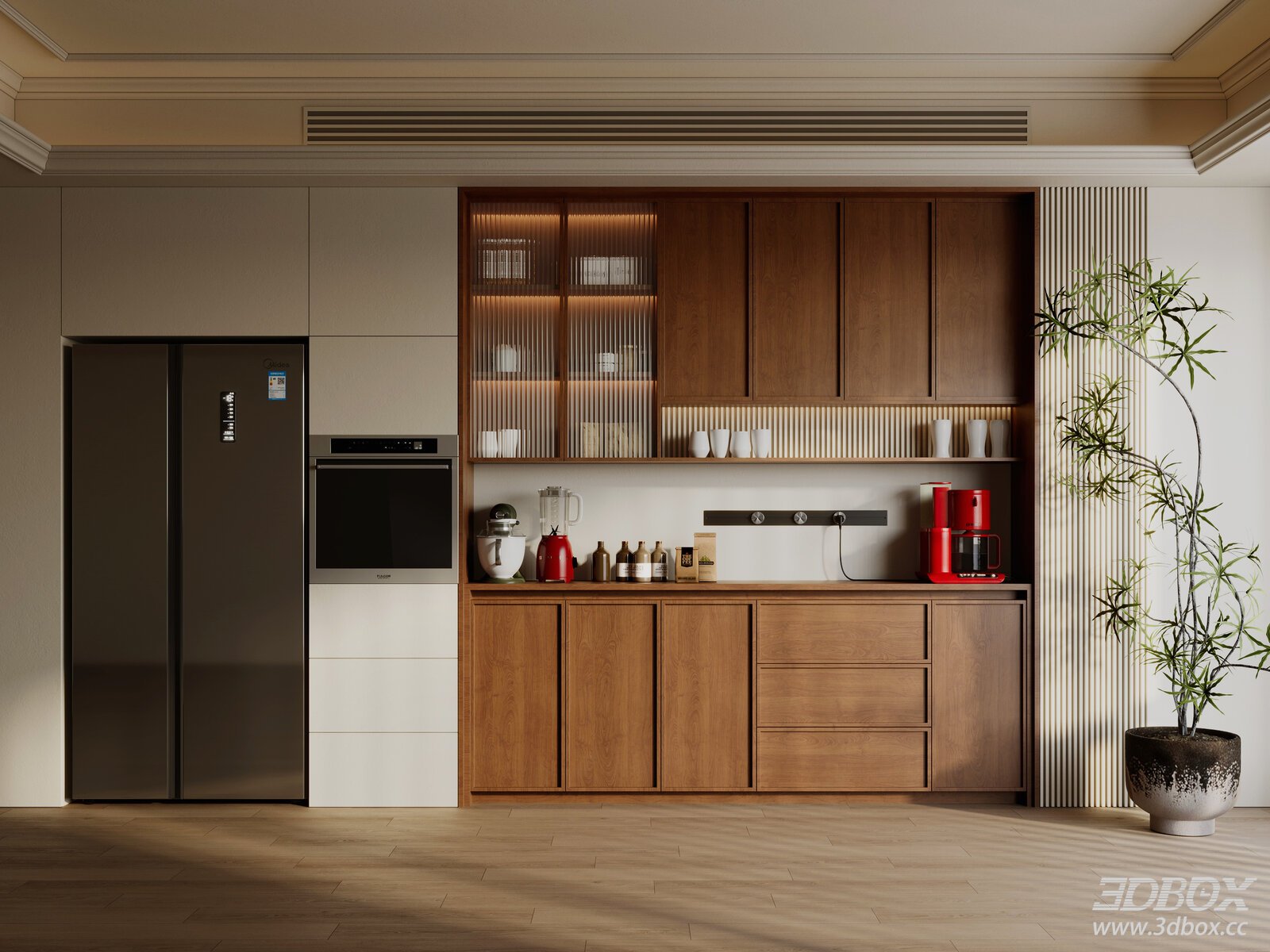 Mid - century Style Sideboard 3D model - front view