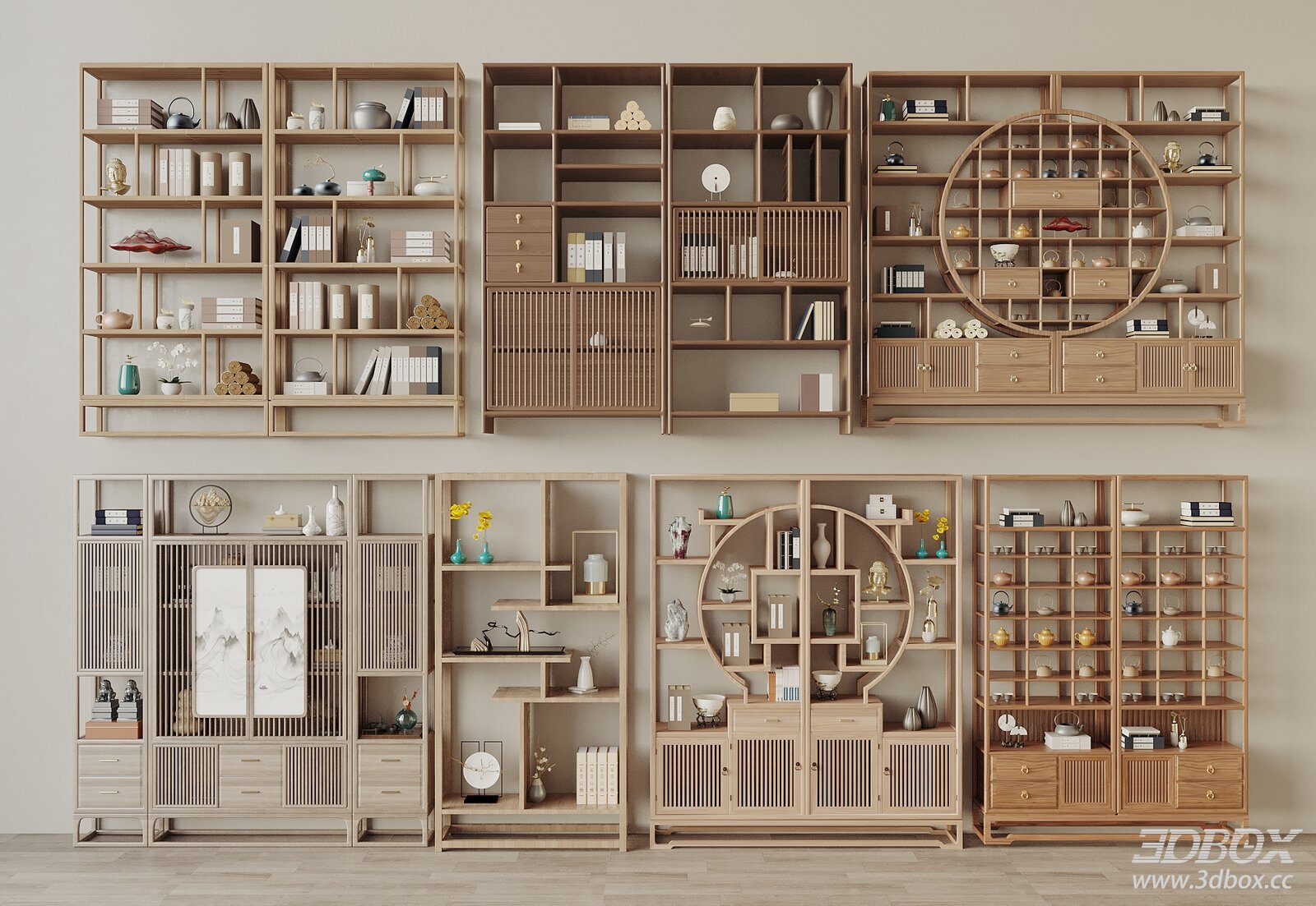 Traditional Chinese - style Bookshelves and Display Cabinets 3D model - front view