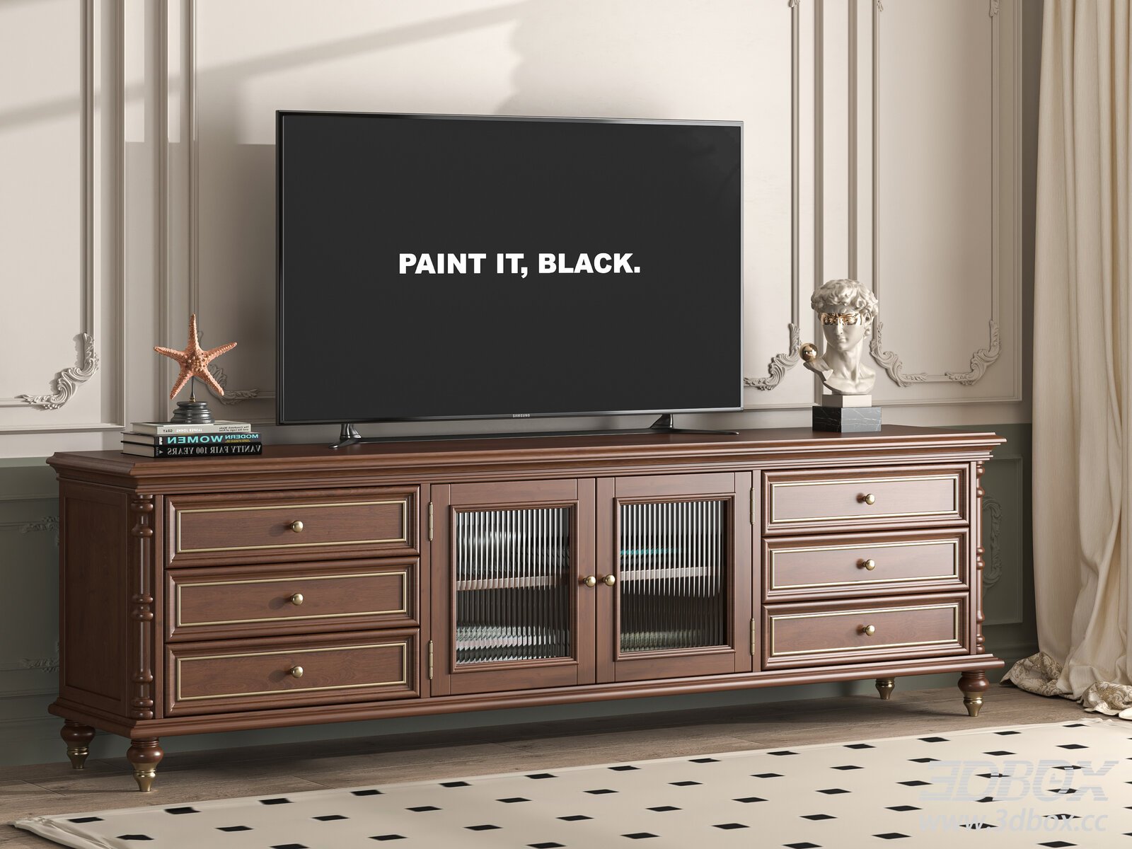 Vintage - style TV Cabinet 3D model - thumbnail 1