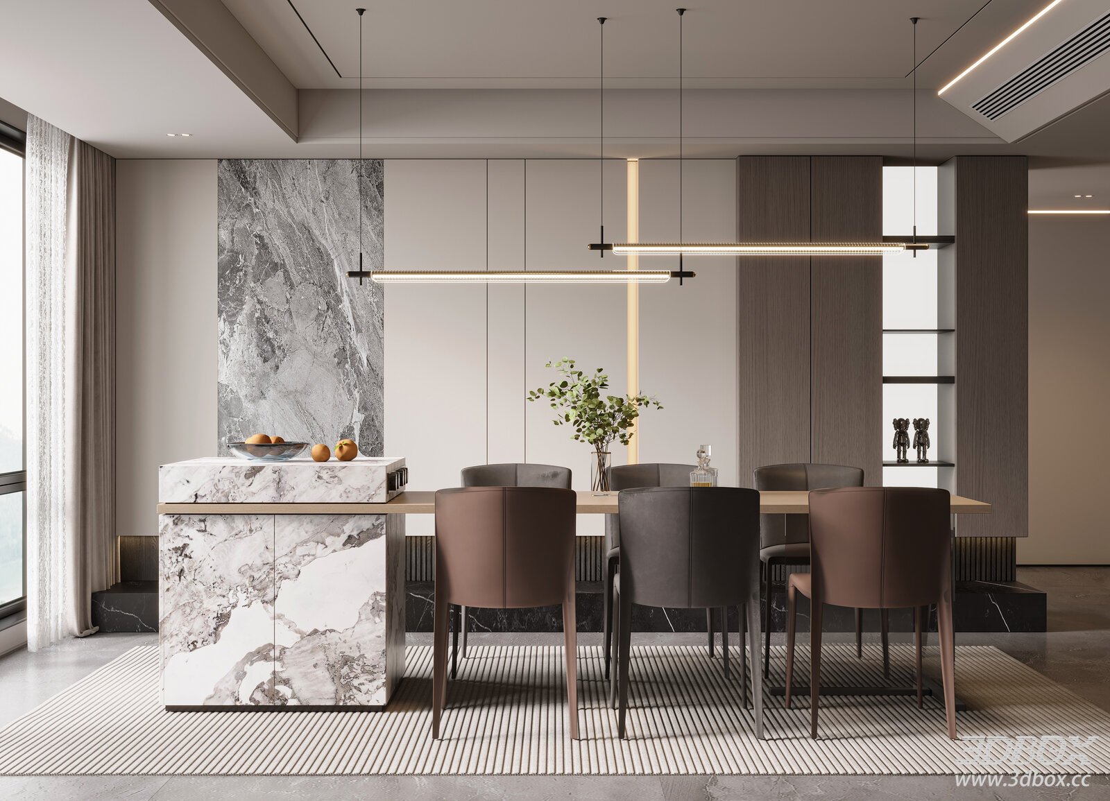 Modern Dining Room with Elegant Design 3D model - front view