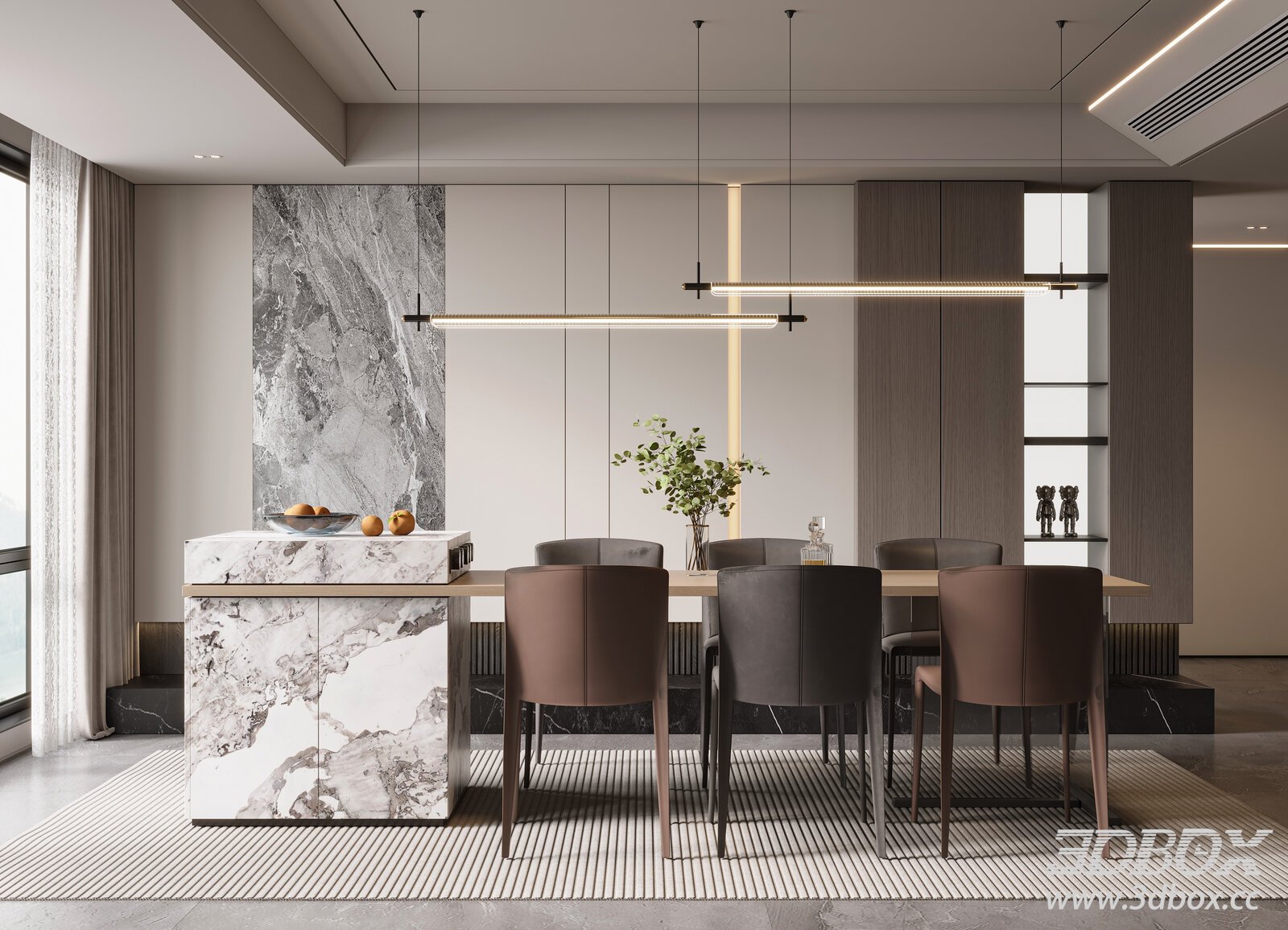 Modern Dining Room with Elegant Design 3D model - thumbnail 1