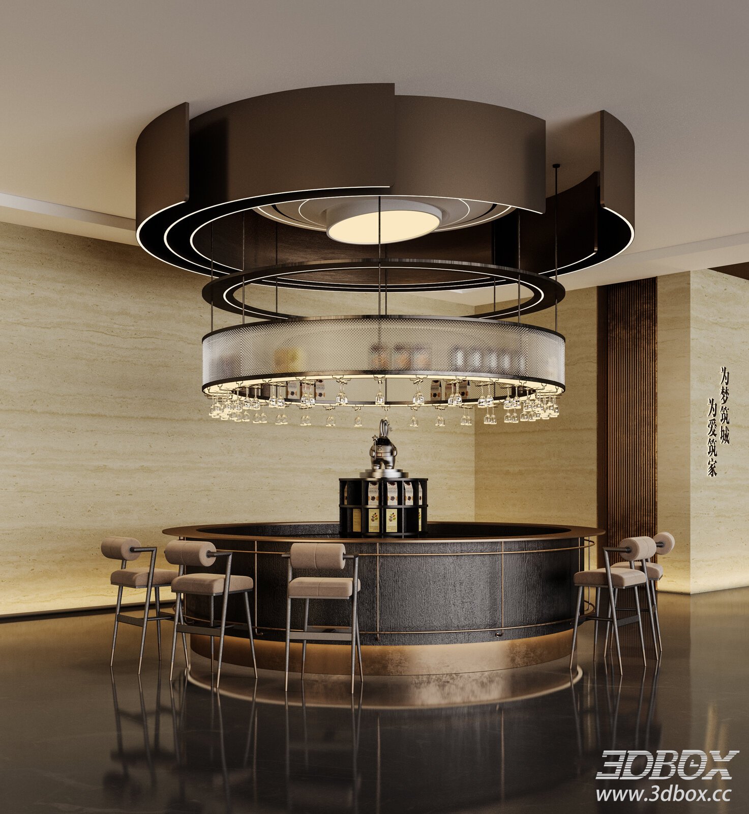 Modern Bar Area in Sales Office 3D model - thumbnail 1