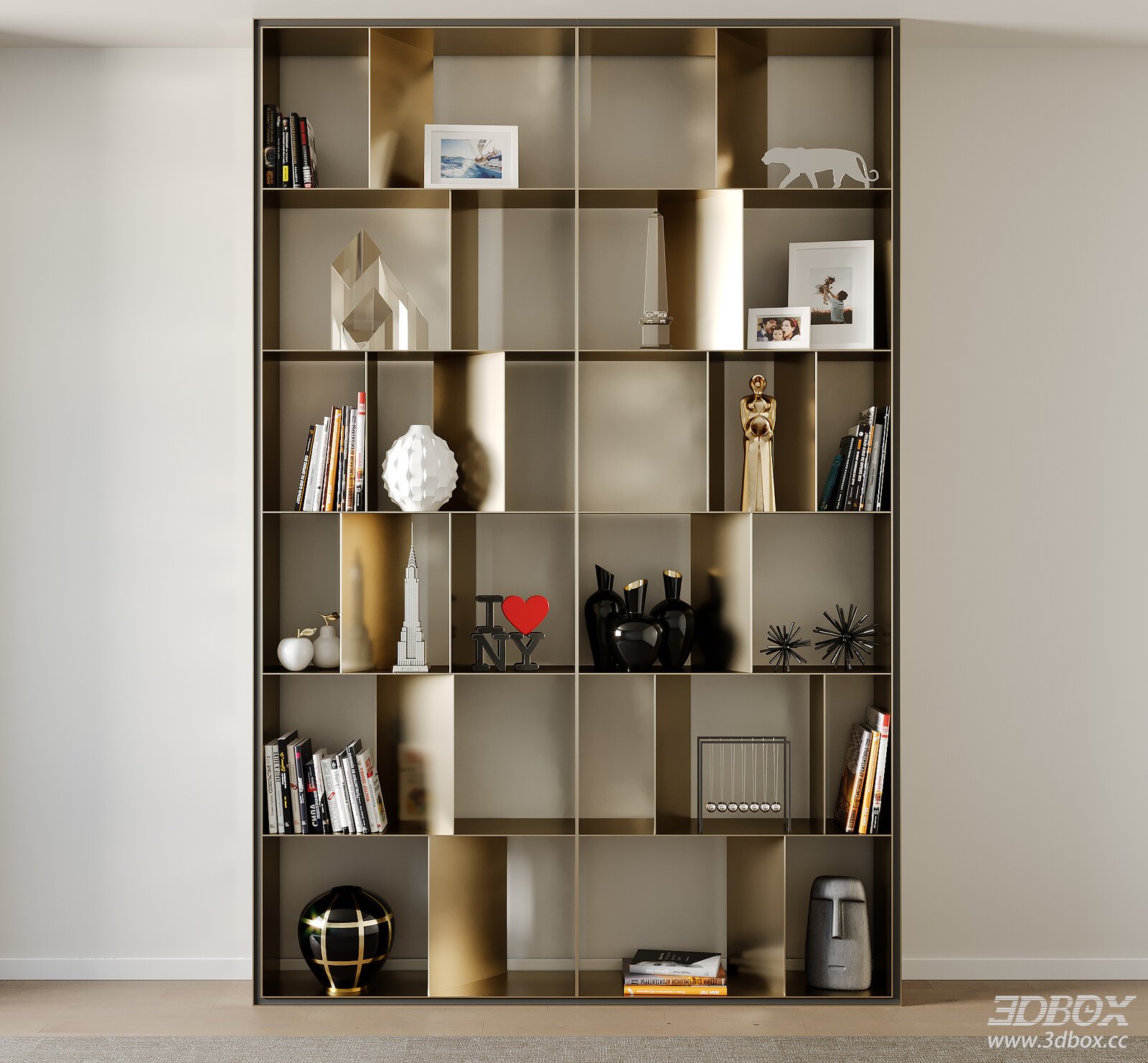 Modern Decorative Shelf 3D model - front view