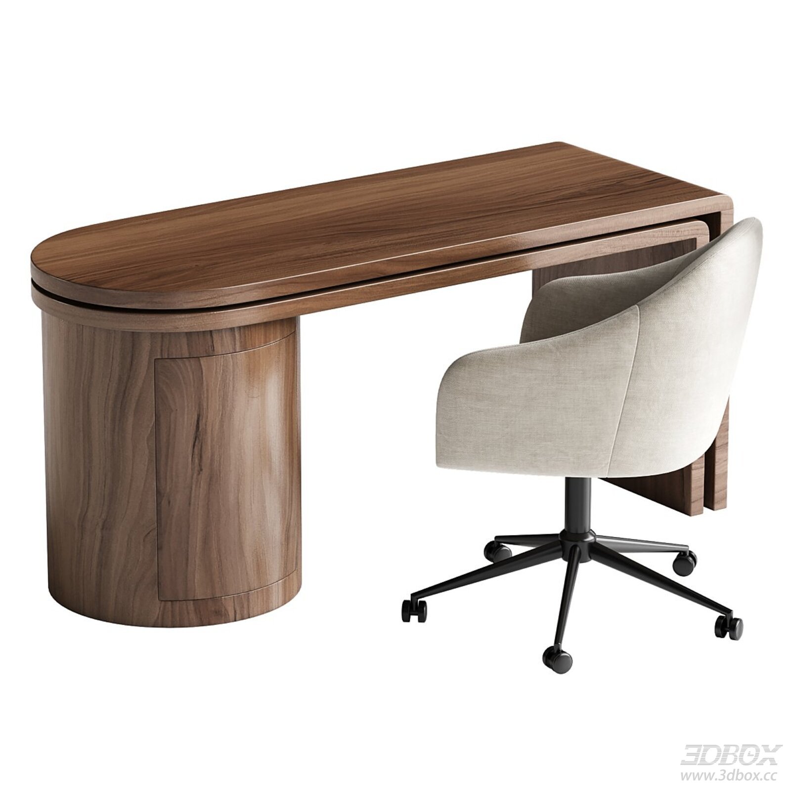 Modern Wooden Desk with Upholstered Chair 3D model - front view