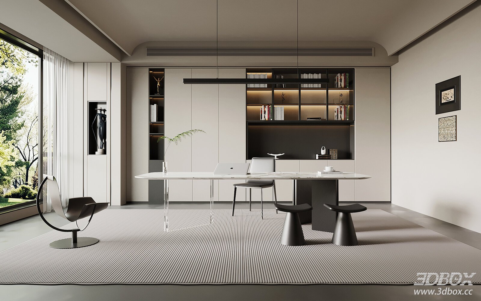 Modern Italian - style Study Room 3D model - front view