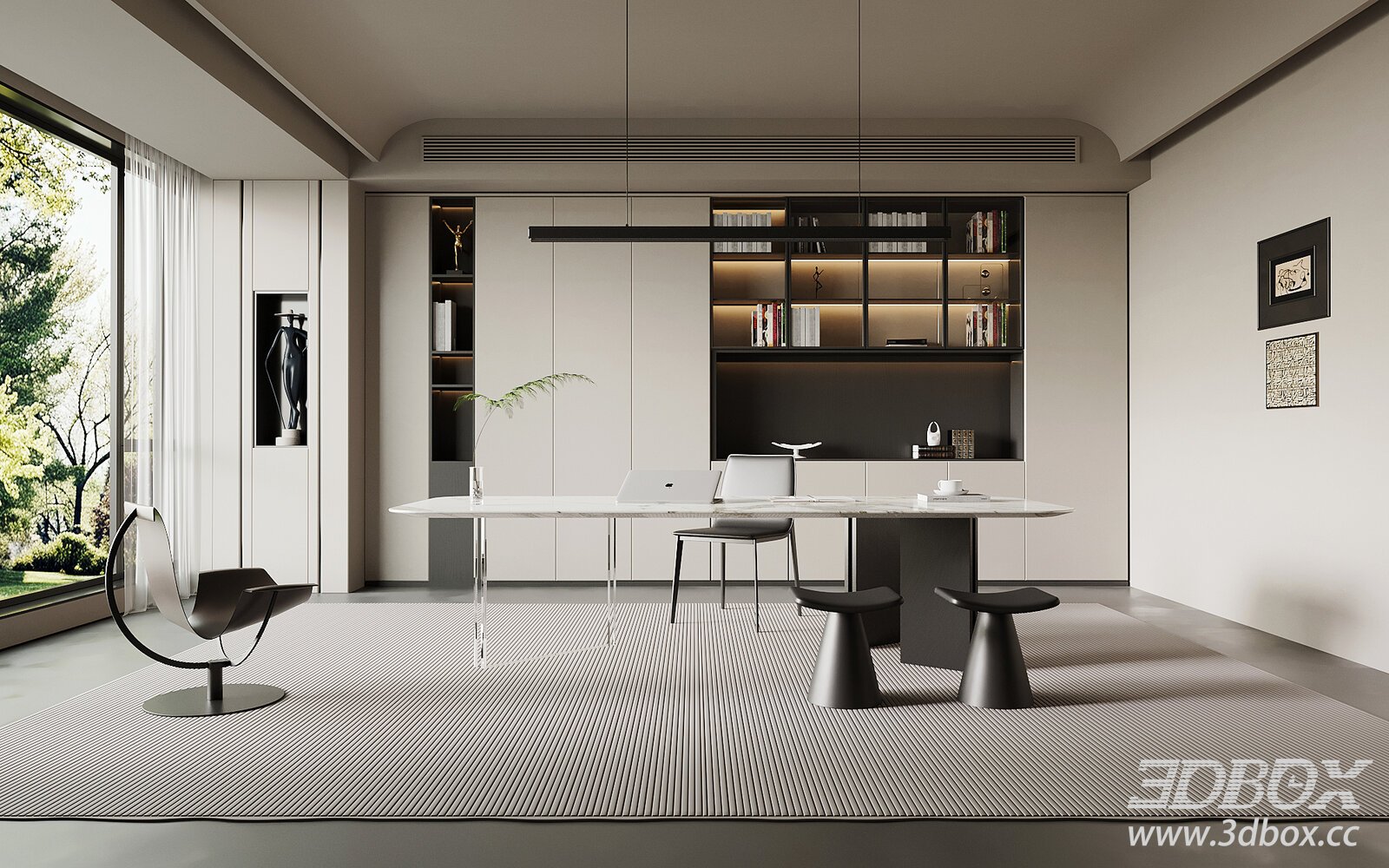 Modern Italian - style Study Room 3D model - thumbnail 1