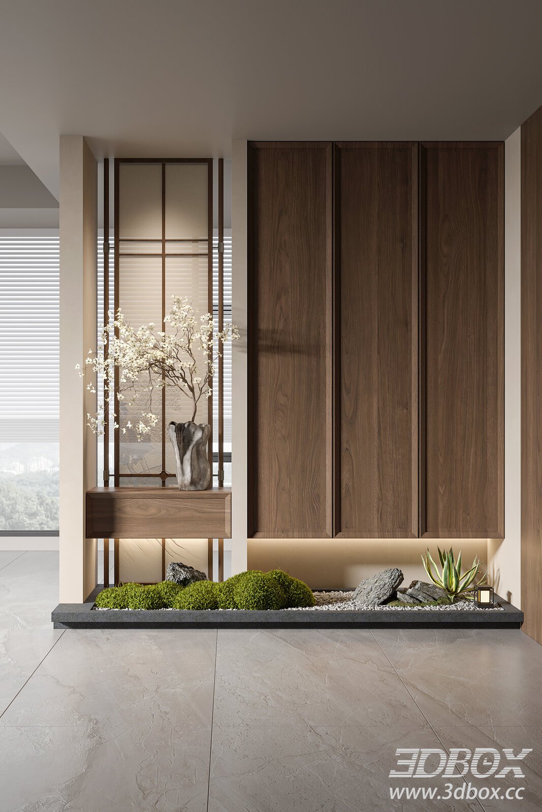 Song - style Entryway with Cabinet and Vase 3D model - thumbnail 1