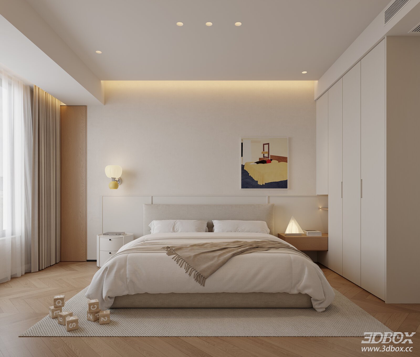 Modern Cream - style Bedroom 3D model - thumbnail 1