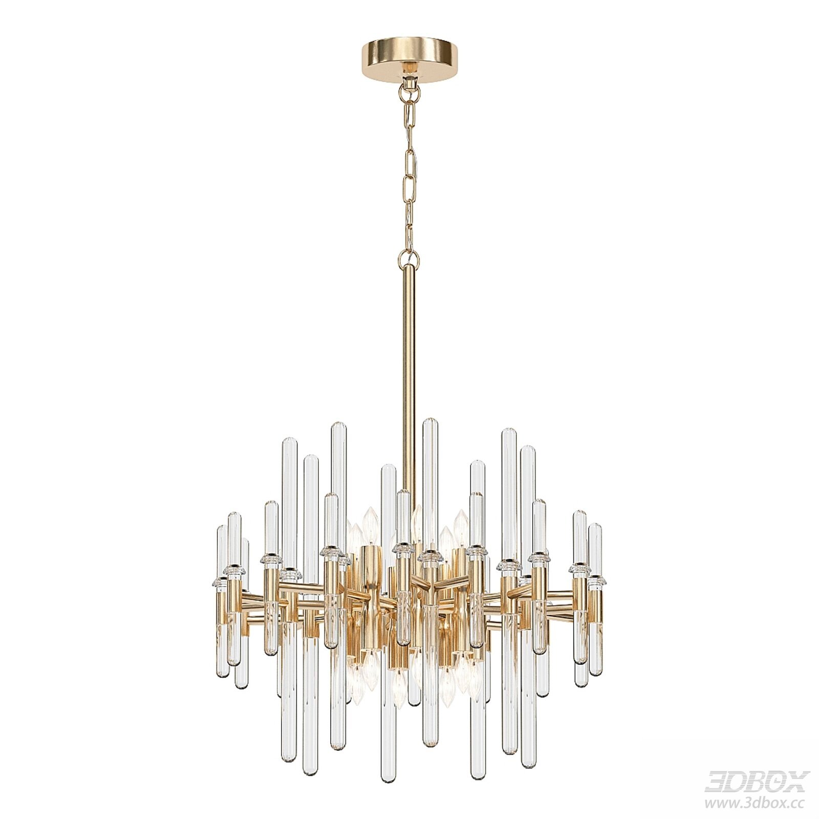Modern Glass and Brass Chandelier 3D model - thumbnail 1