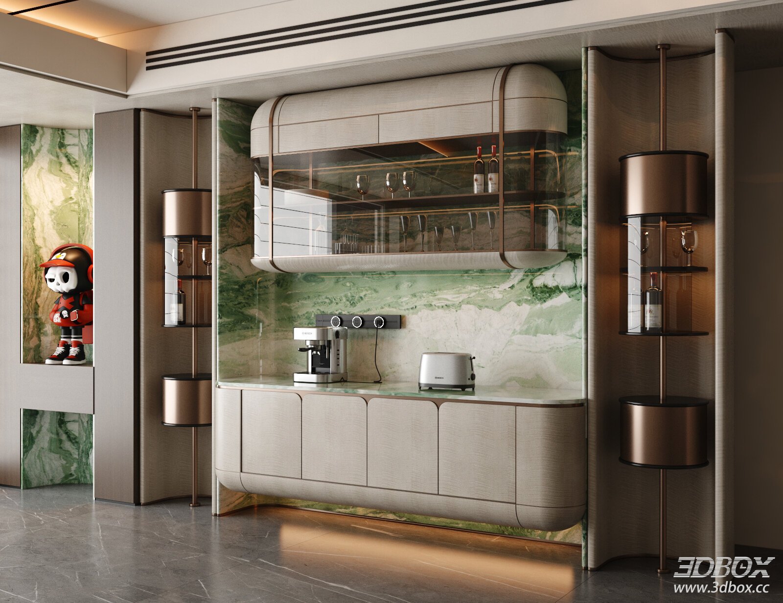Modern Light Luxury Wine Cabinet and Sideboard 3D model - front view