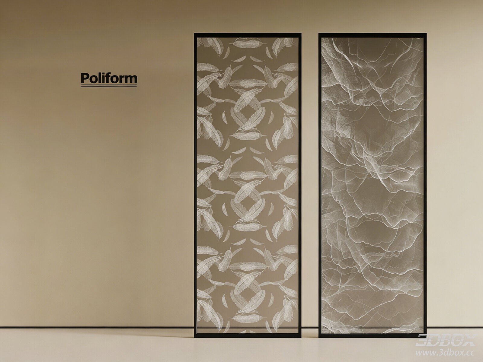Modern Glass Room Divider with Patterned Design 3D model - front view