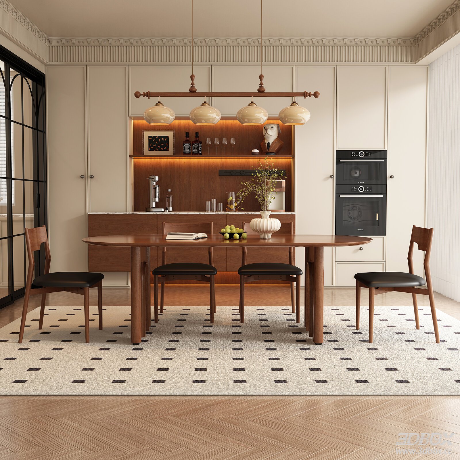 Mid - century Modern Dining Room 3D model - front view