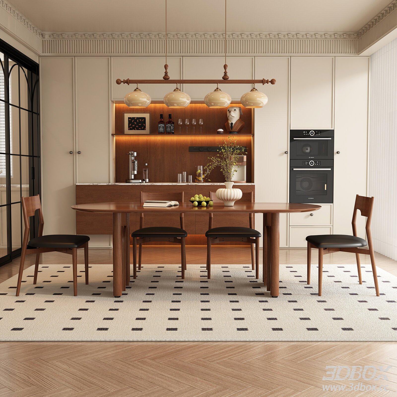 Mid - century Modern Dining Room 3D model - thumbnail 1