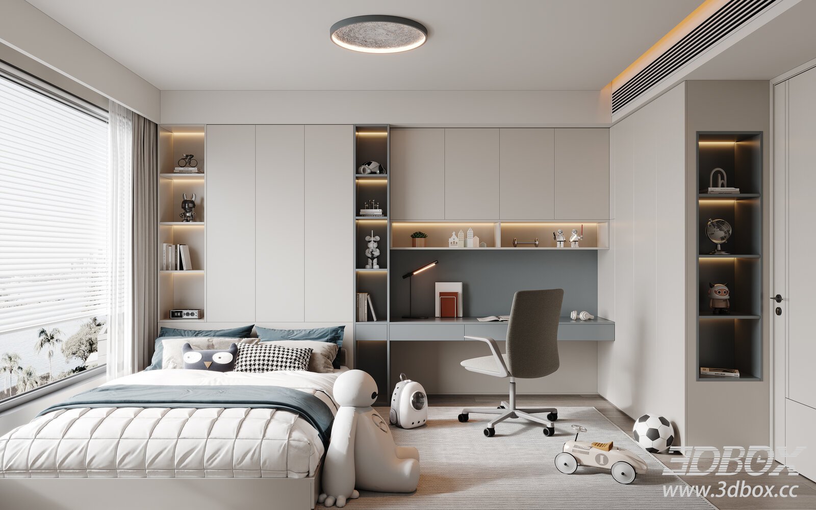 Modern Boys' Bedroom with Tatami Design 3D model - thumbnail 1