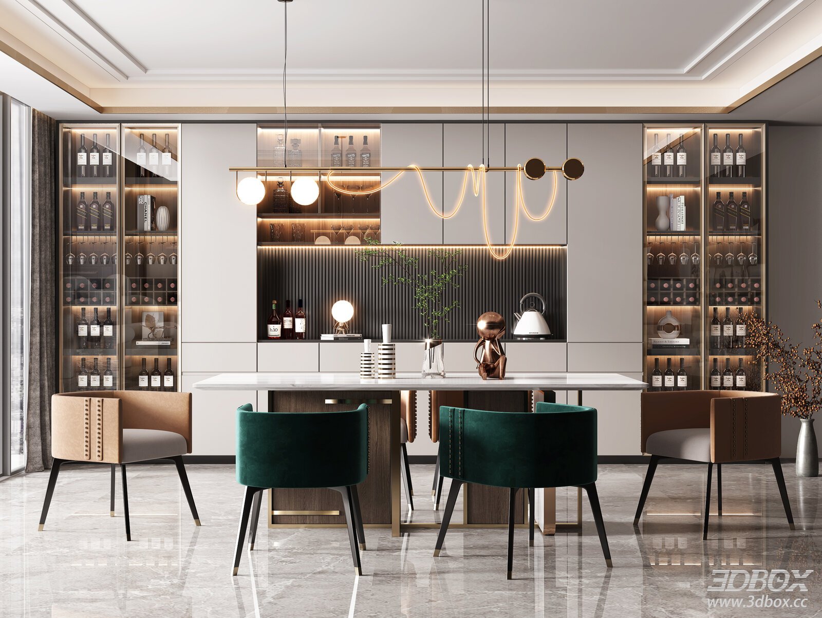 Modern Dining Room with Stylish Furniture 3D model - front view