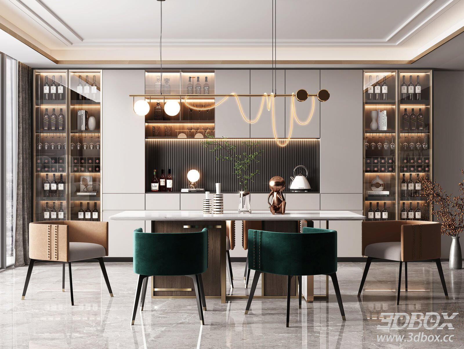 Modern Dining Room with Stylish Furniture 3D model - thumbnail 1