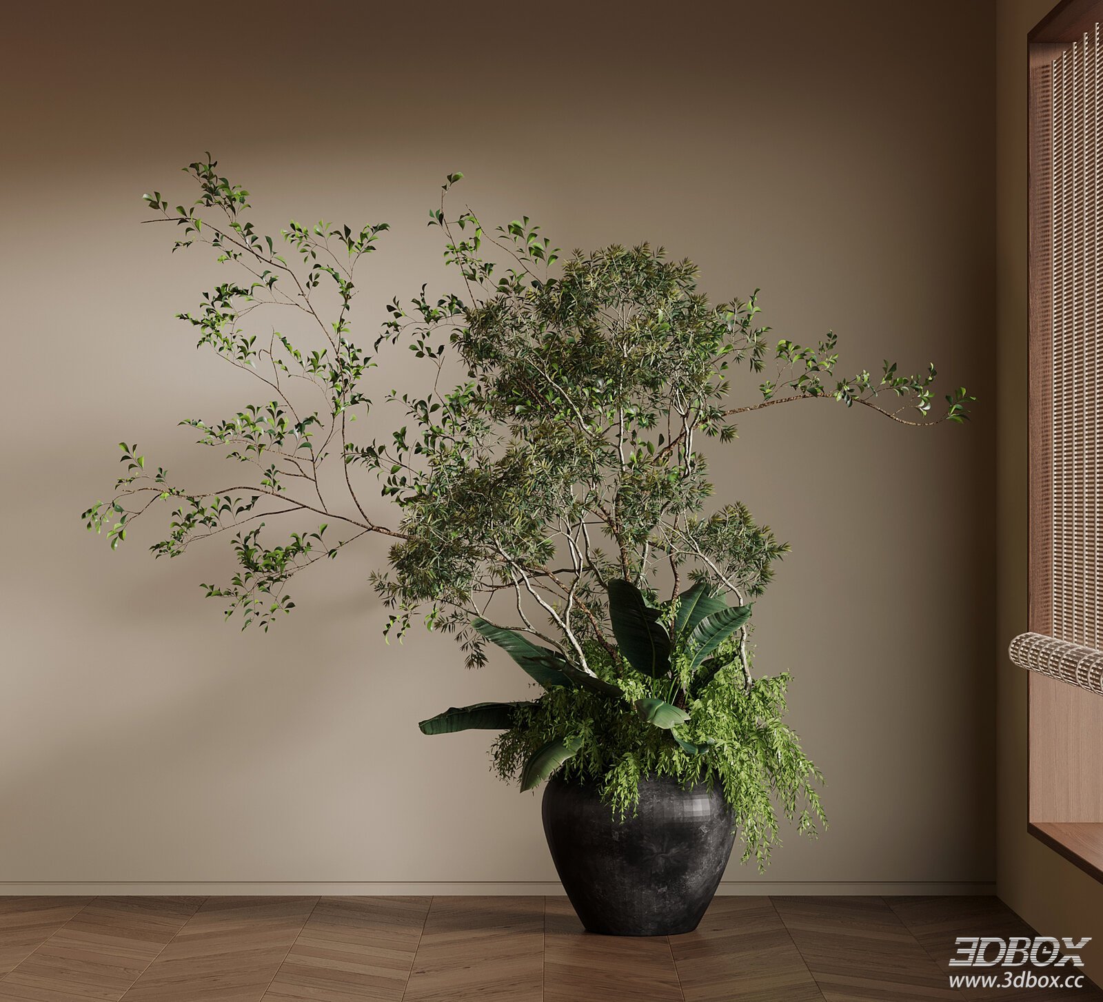 Modern - Mid - Century Potted Plant 3D model - front view