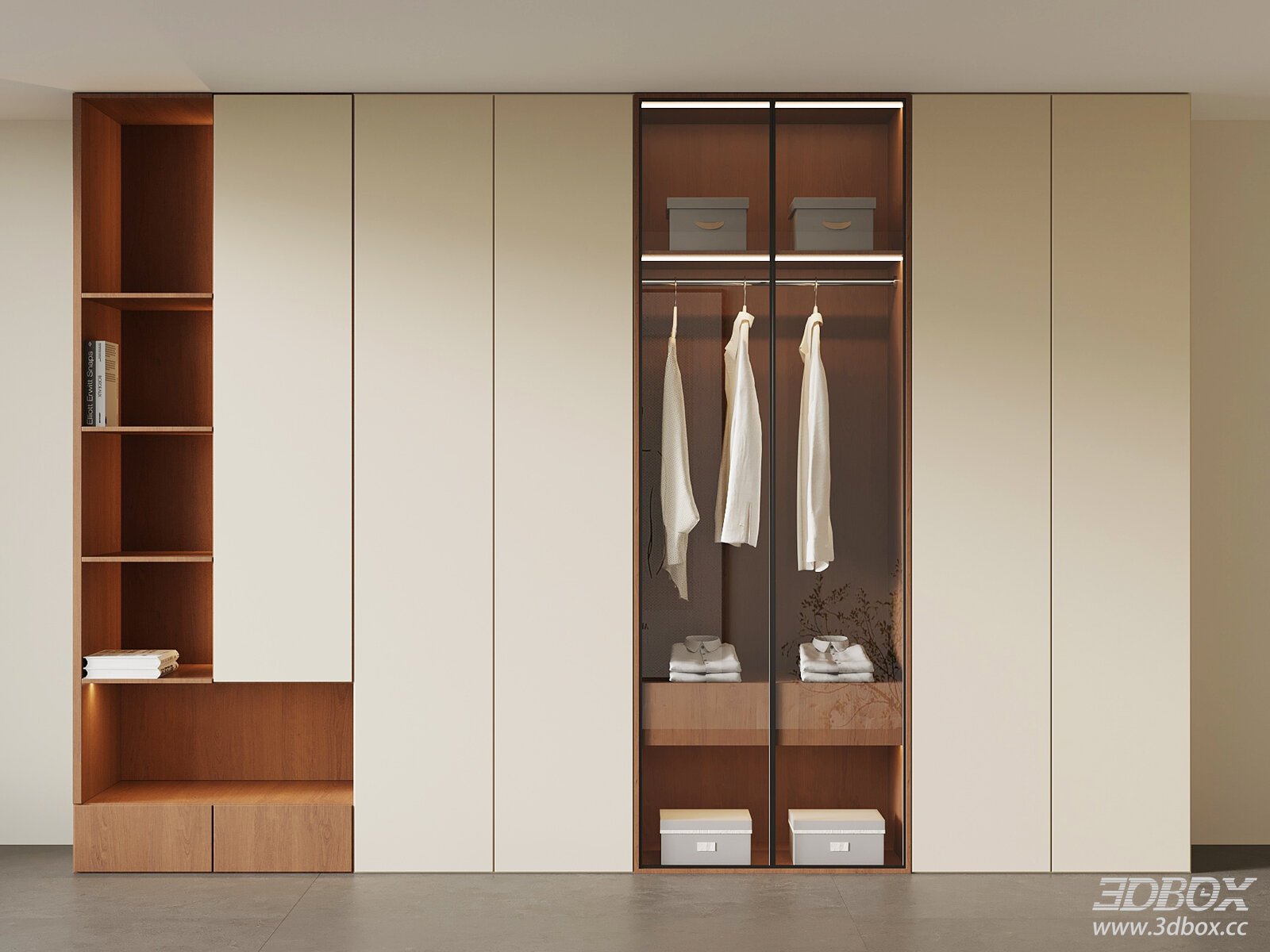 Mid - Century Modern Wardrobe 3D model - front view