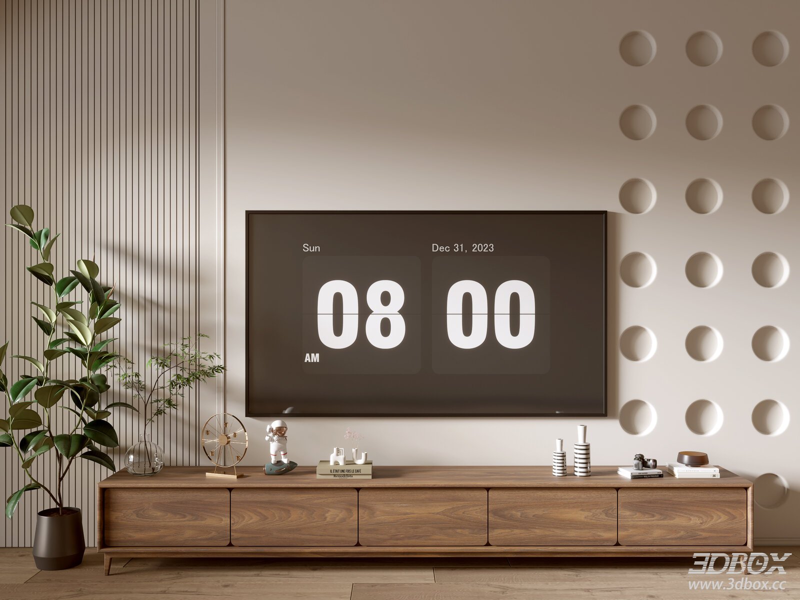 Minimalist Wooden TV Cabinet 3D model - front view