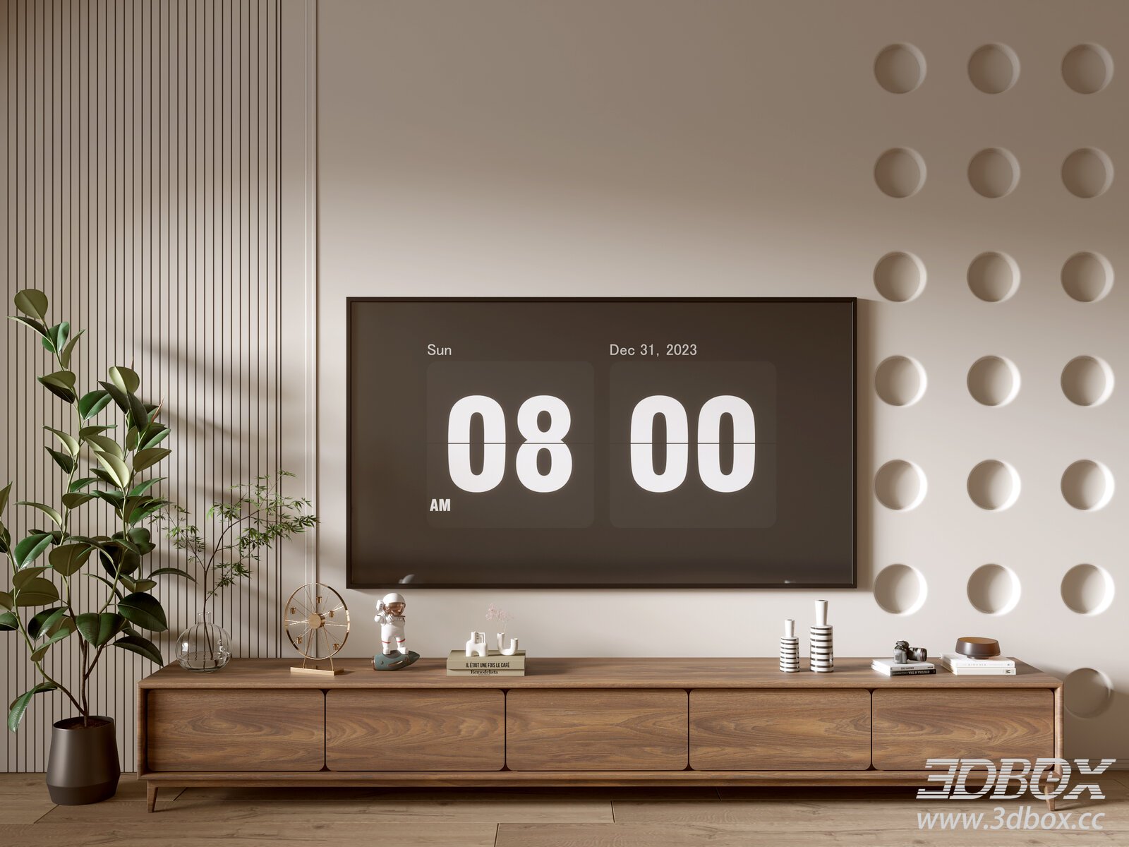 Minimalist Wooden TV Cabinet 3D model - thumbnail 1