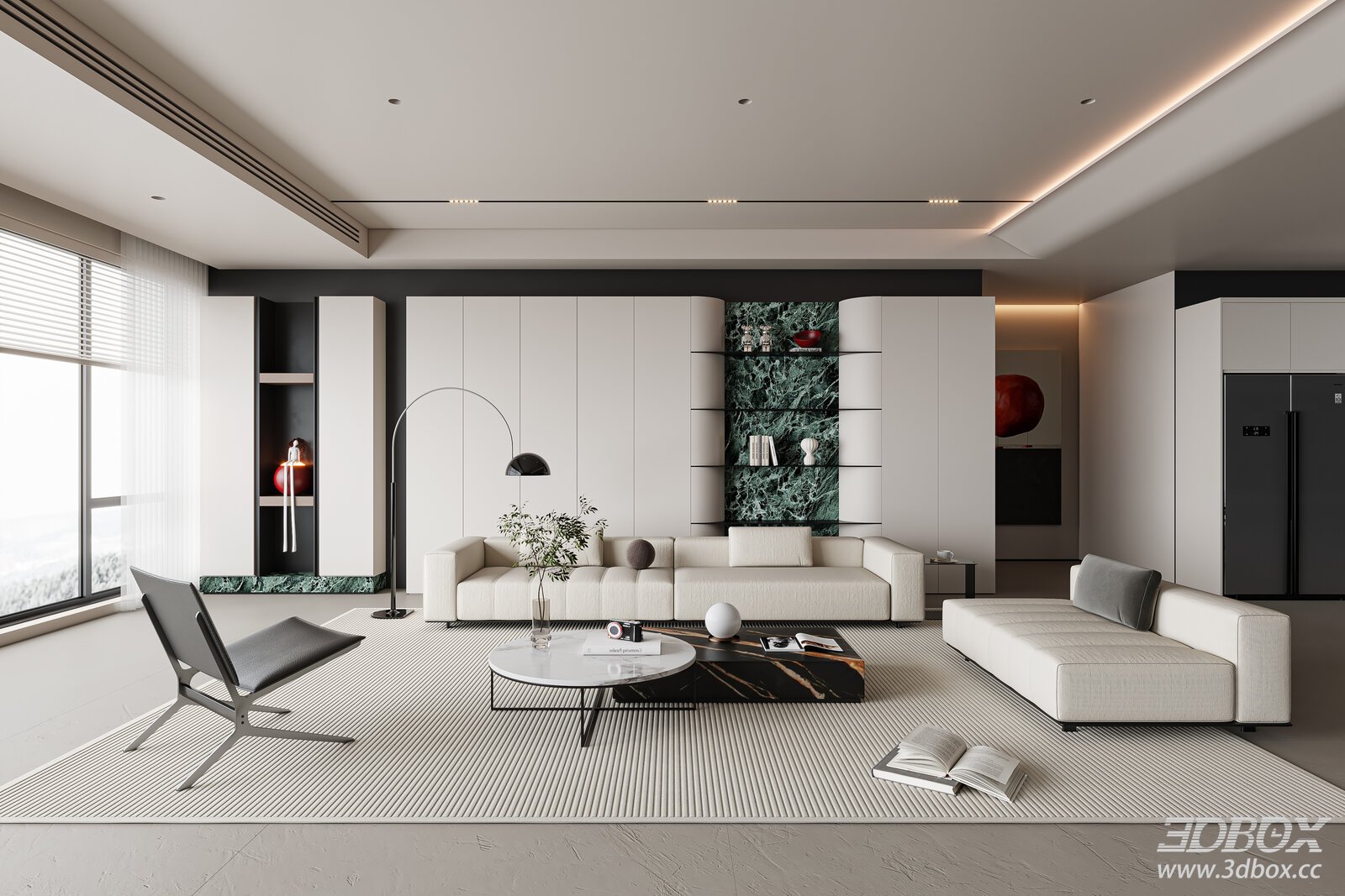 Modern Minimalist Living Room 3D model - front view