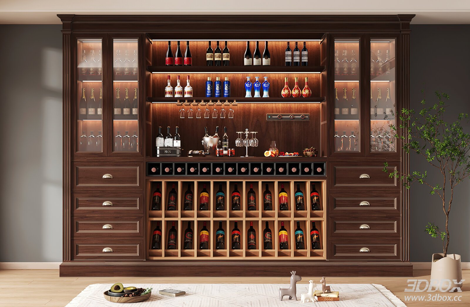 Modern Wooden Wine Cabinet 3D model - front view