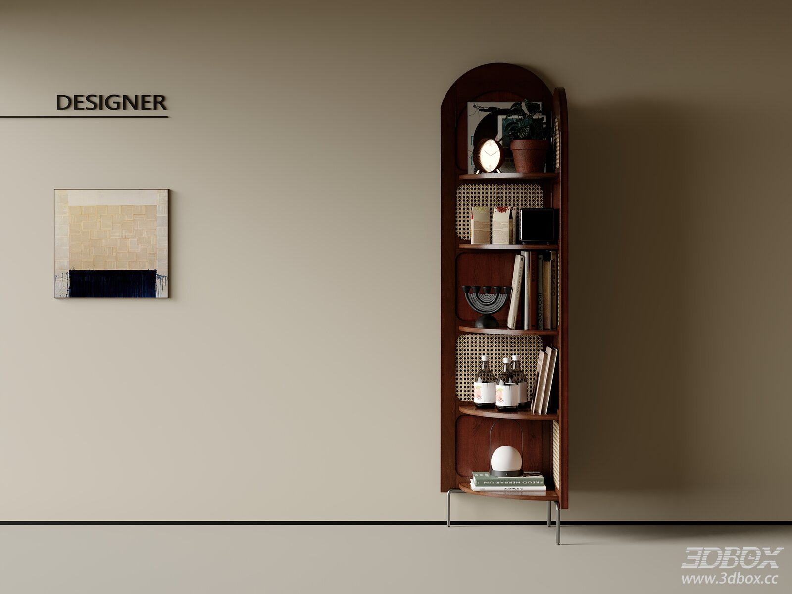 Vintage - style Bookshelf 3D model - front view
