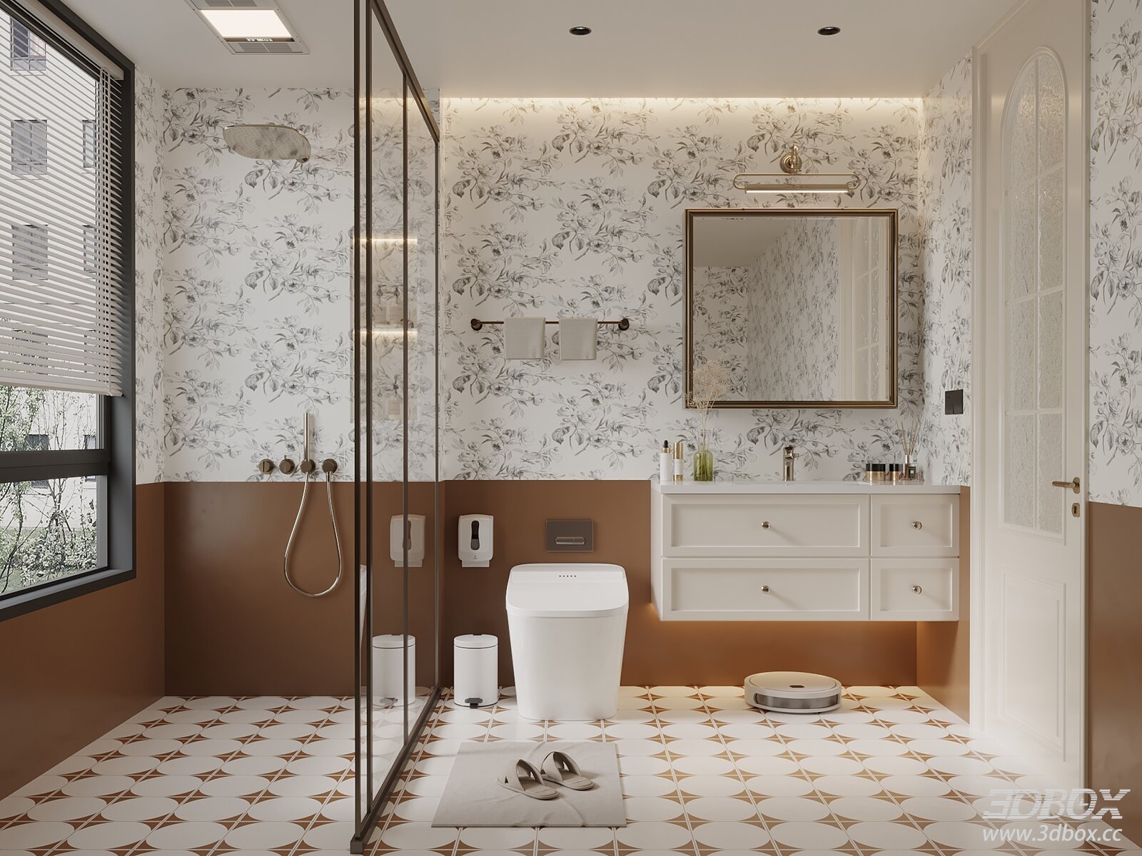 French - style Bathroom with Vanity and Toilet 3D model - front view