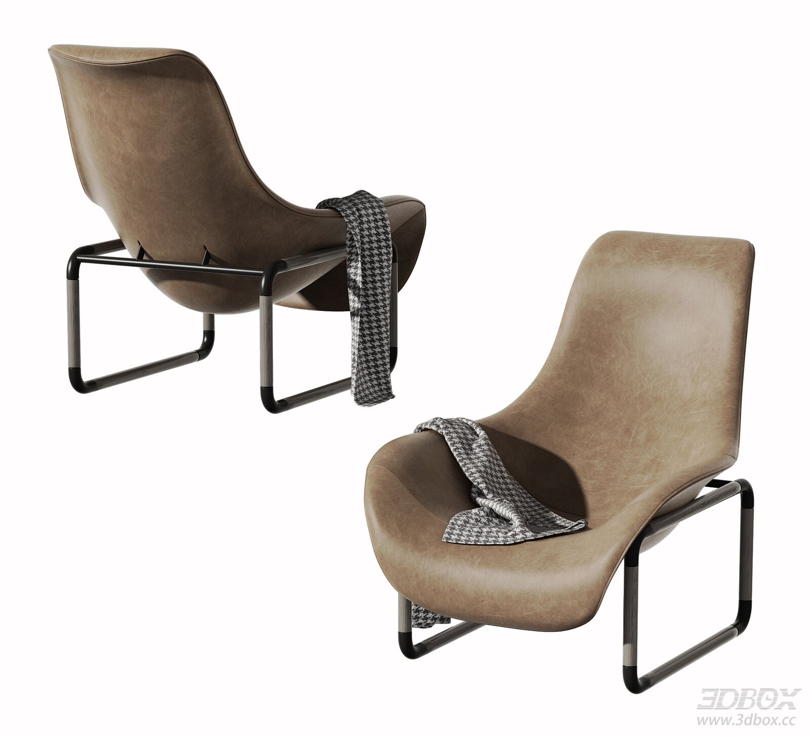 Leather Lounge Chair with Modern Design 3D model - front view
