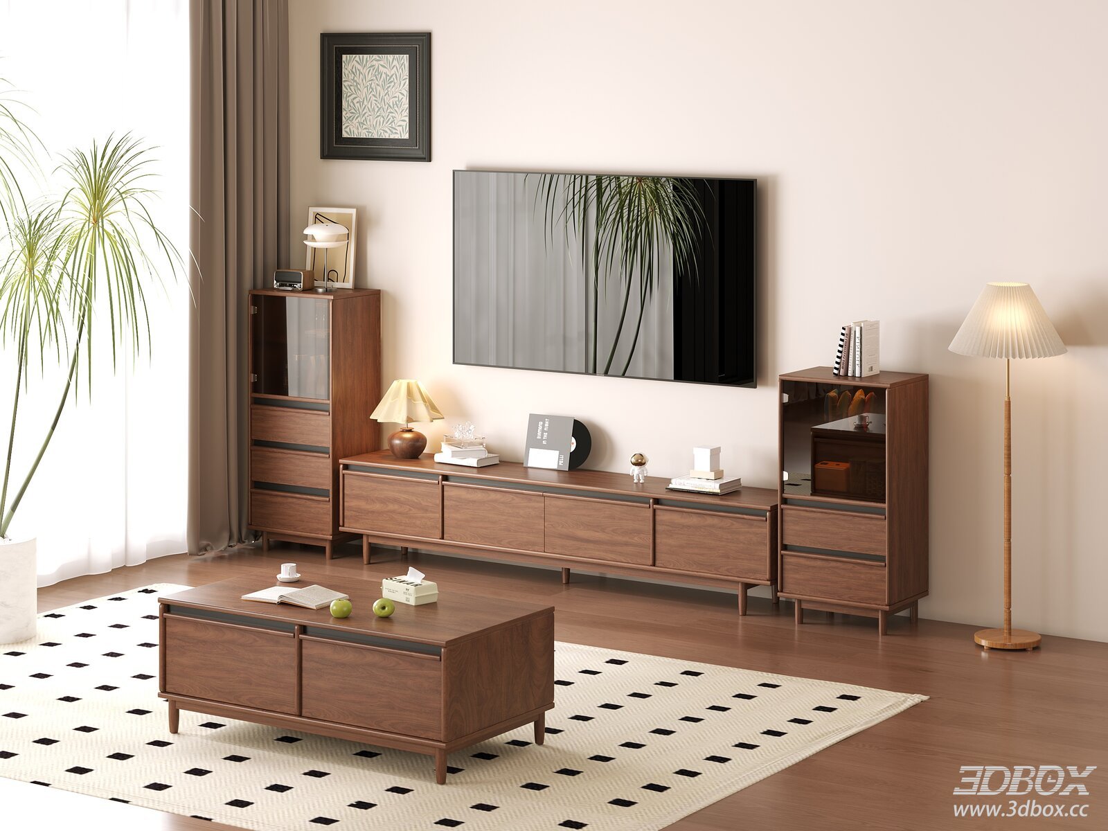 Vintage Cream - style Living Room 3D model - front view