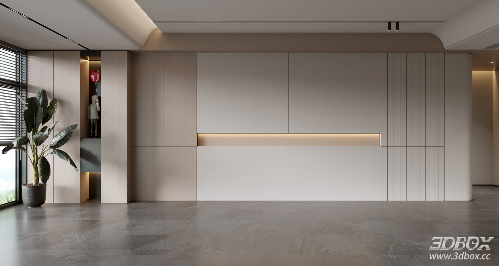Modern Minimalist Living Room Wall Design 3D model - front view