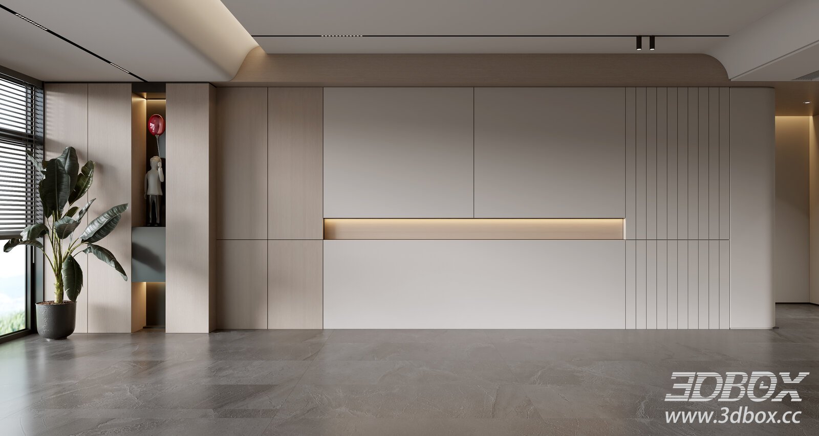 Modern Minimalist Living Room Wall Design 3D model - thumbnail 1