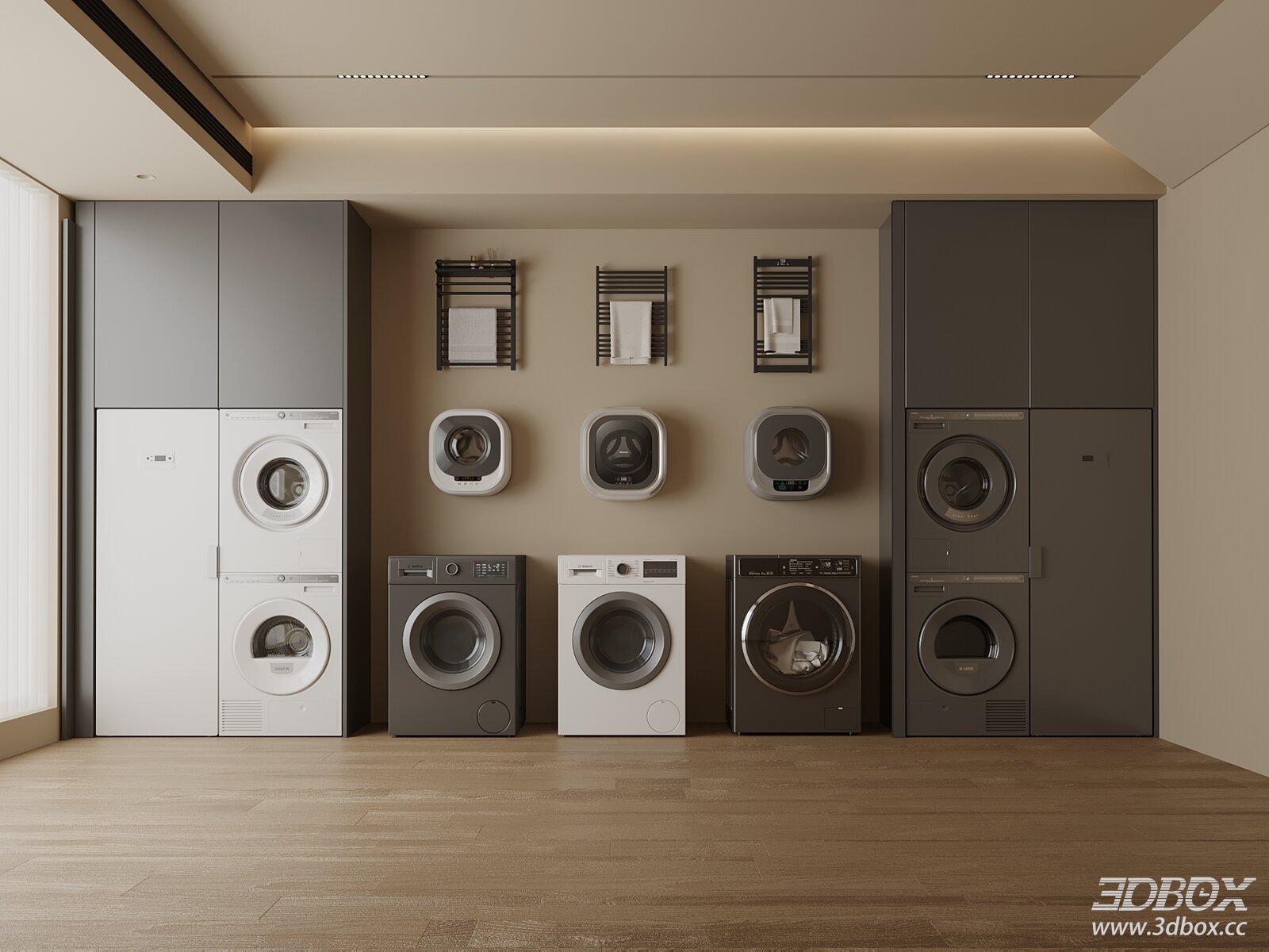 Modern Italian Style Laundry Room with Washing Appliances 3D model - front view