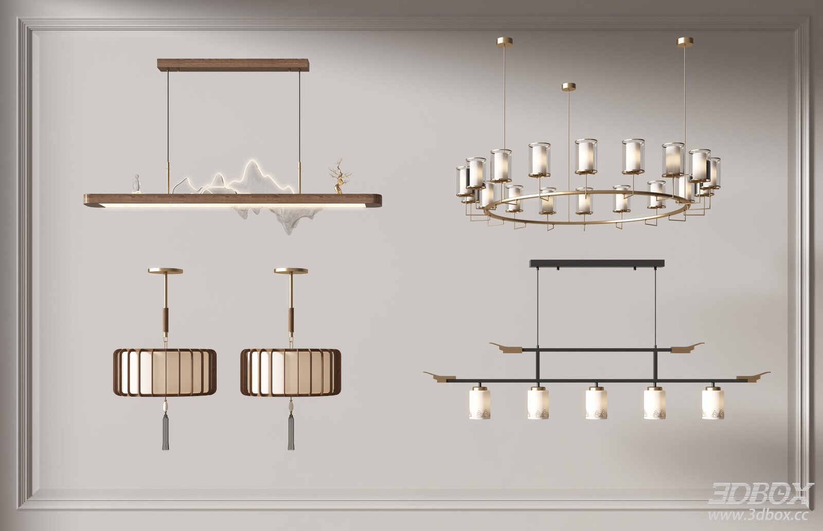New Chinese Style Metal Ceiling Lamp Set 3D model - front view
