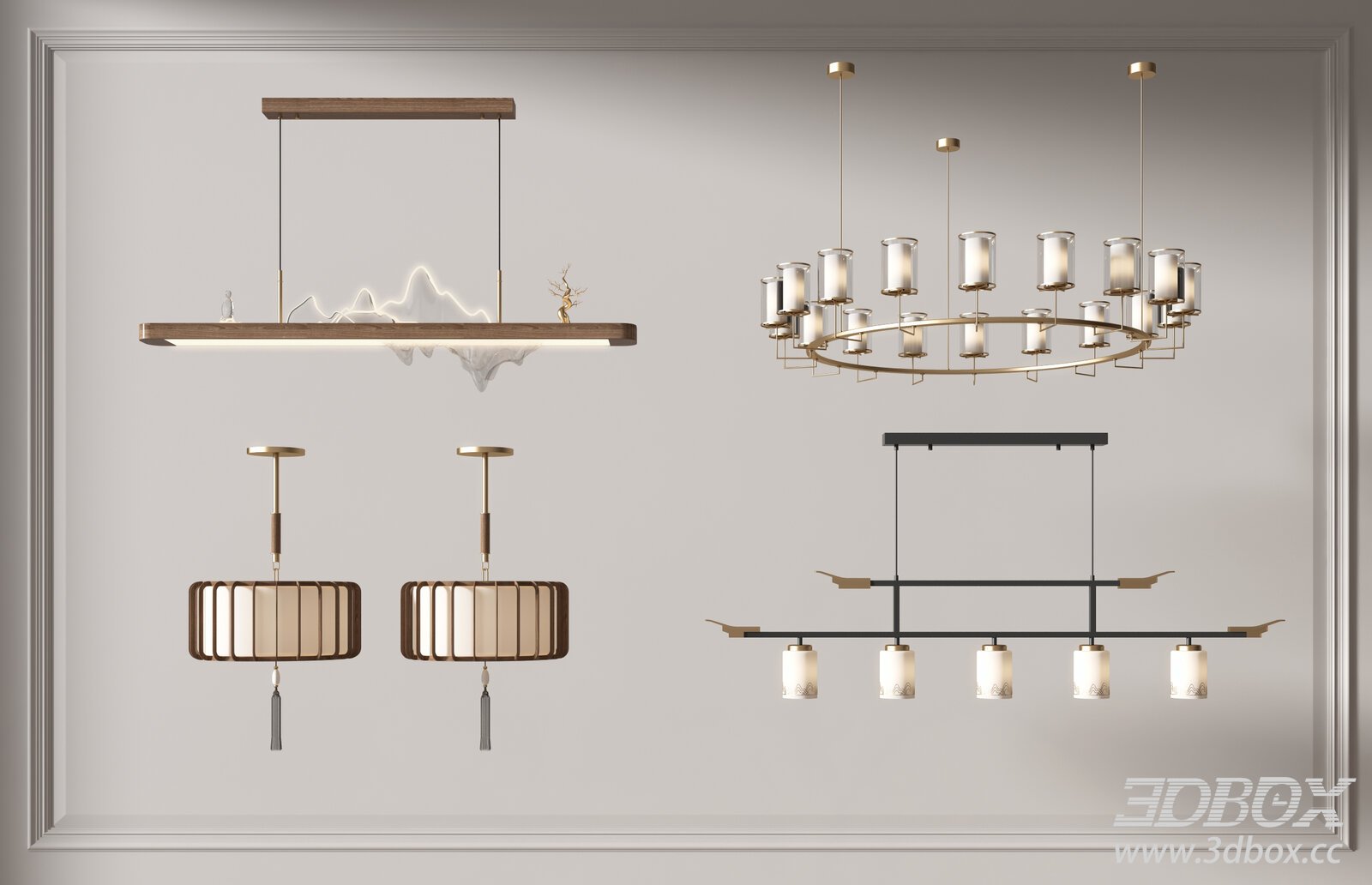 New Chinese Style Metal Ceiling Lamp Set 3D model - thumbnail 1