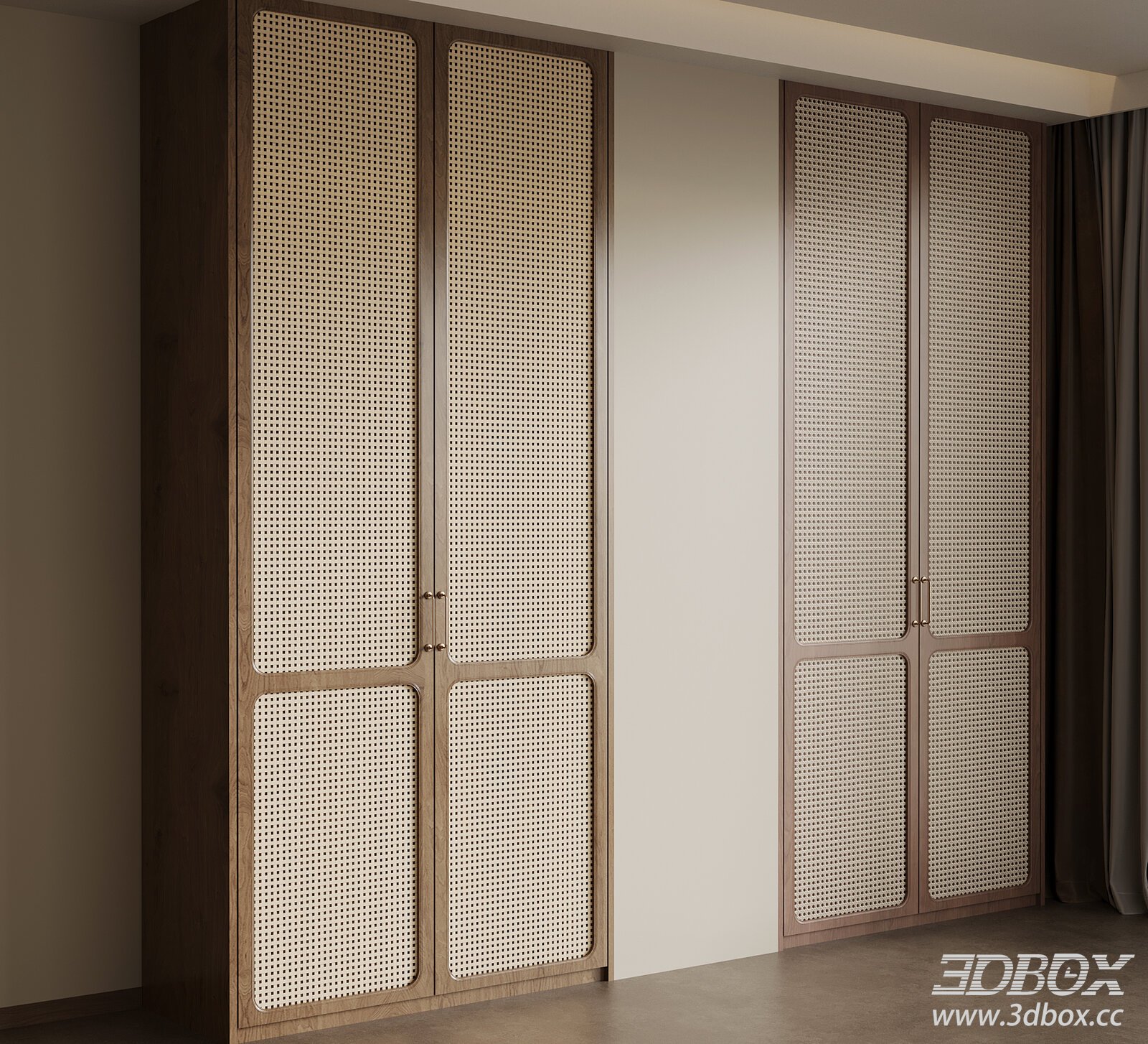 Mid-century Rattan Woven Wardrobe Set 3D model - thumbnail 1