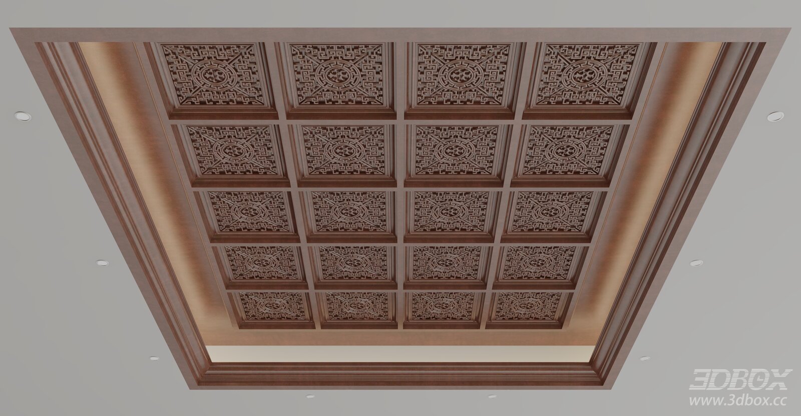 Chinese Style Carved Wooden Ceiling 3D model - front view