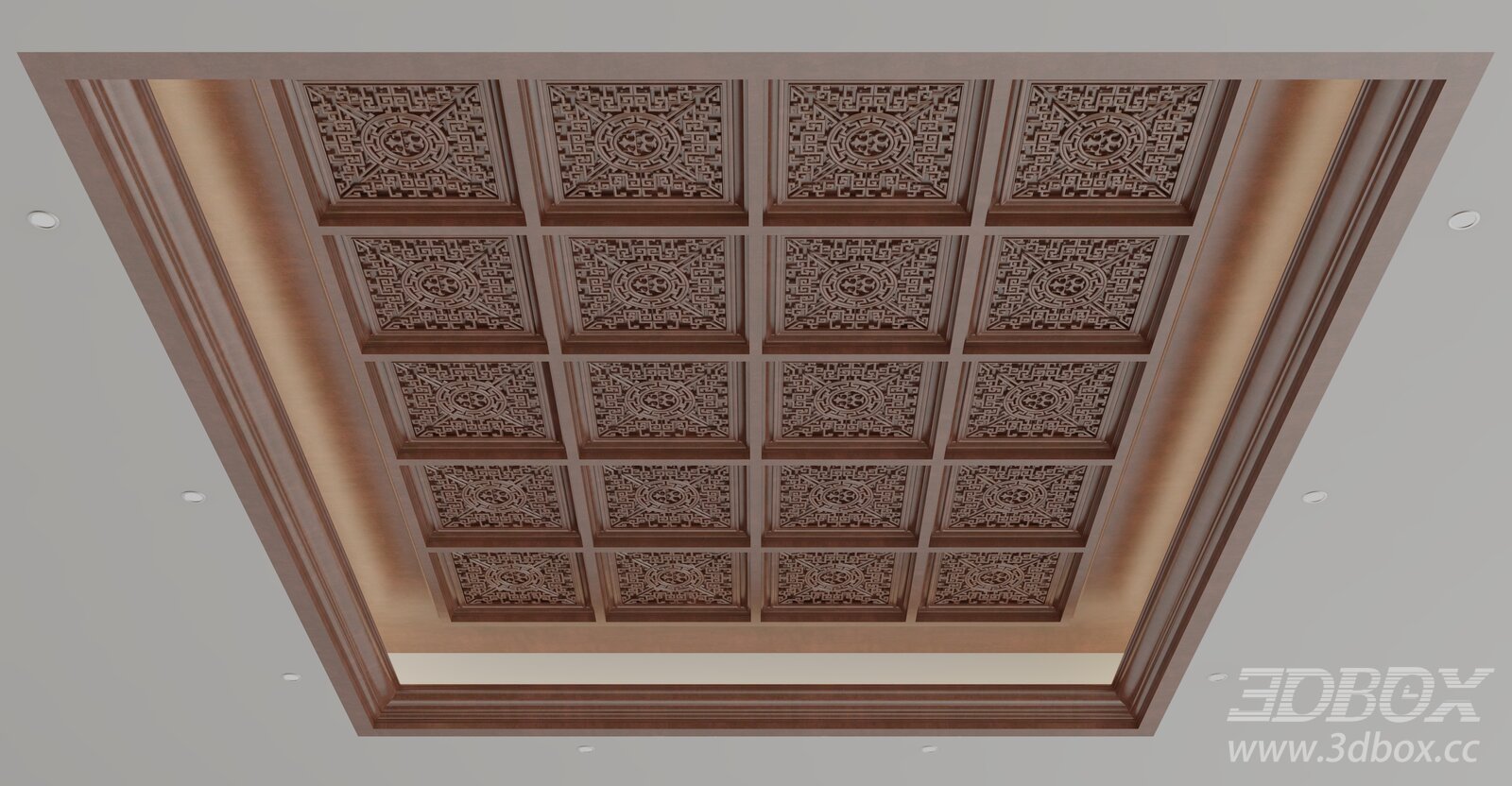 Chinese Style Carved Wooden Ceiling 3D model - thumbnail 1