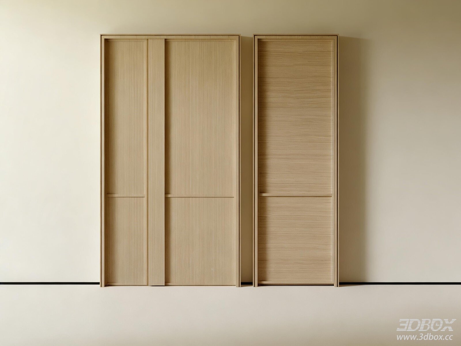 Modern Minimalist Solid Wood Interior Door Set 3D model - front view