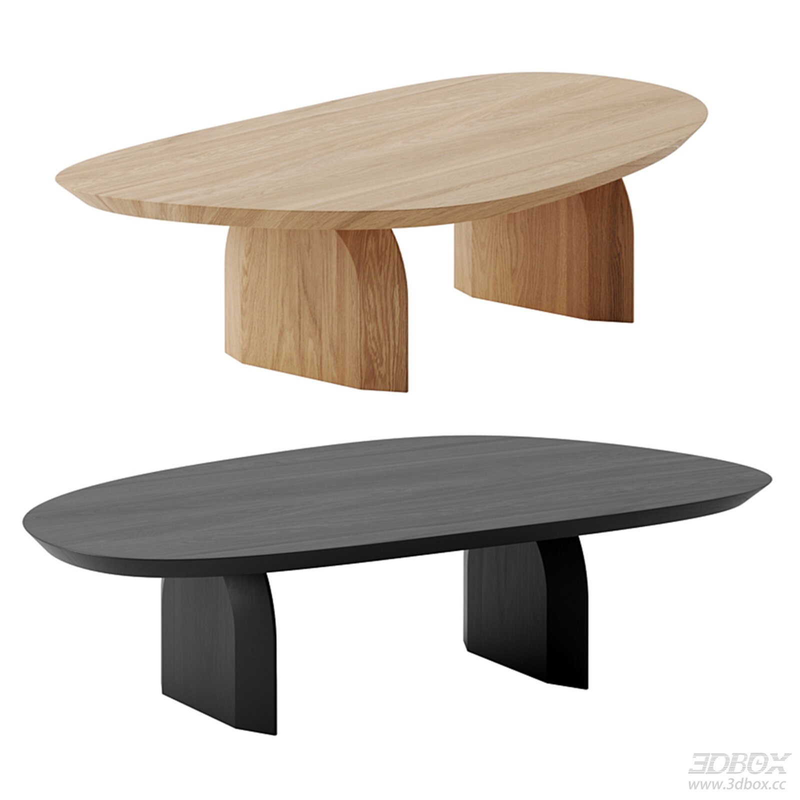 Nordic style solid wood oval coffee table 3D model - thumbnail 1
