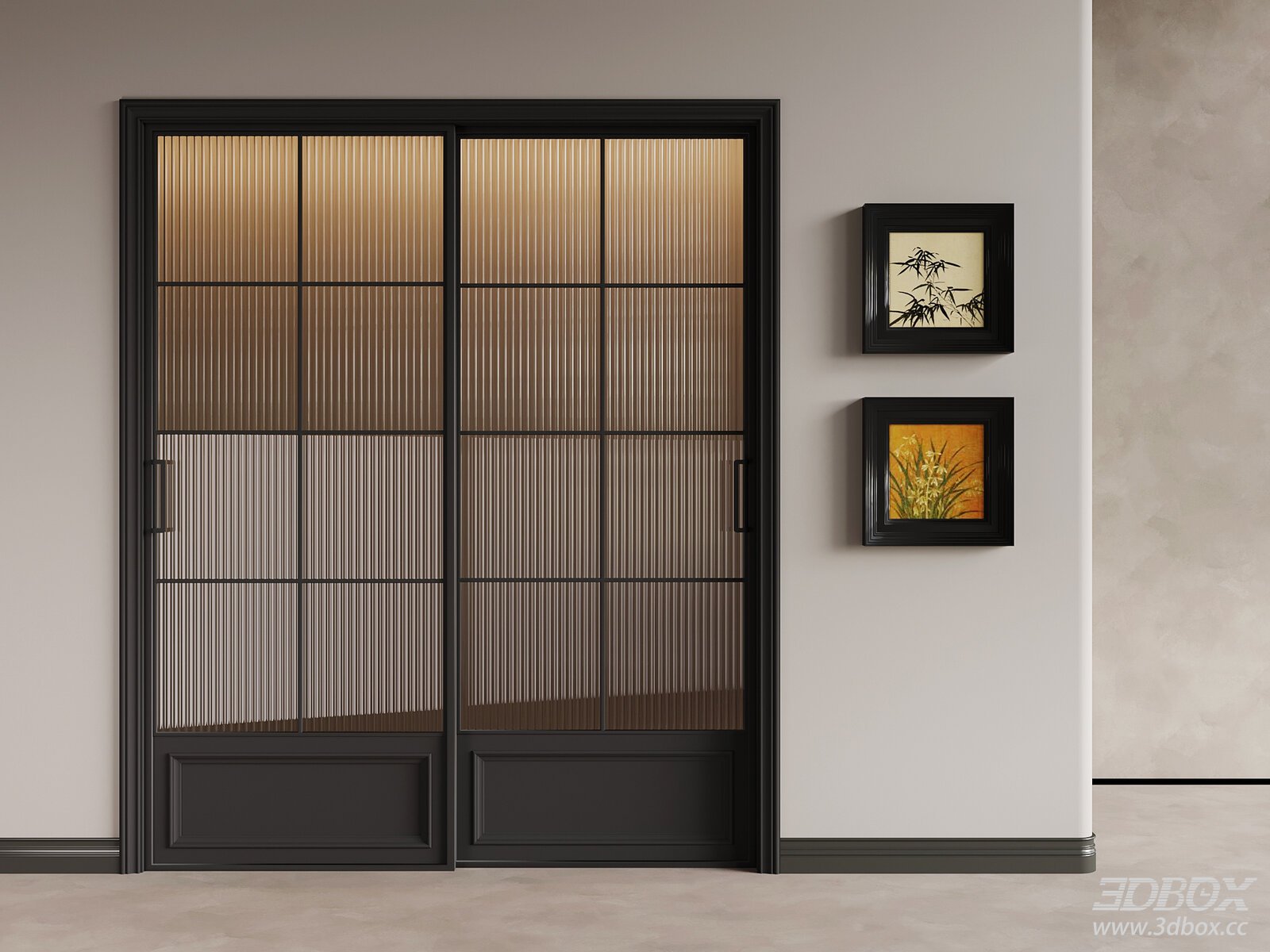 Vintage French Style Sliding Glass Door 3D model - front view