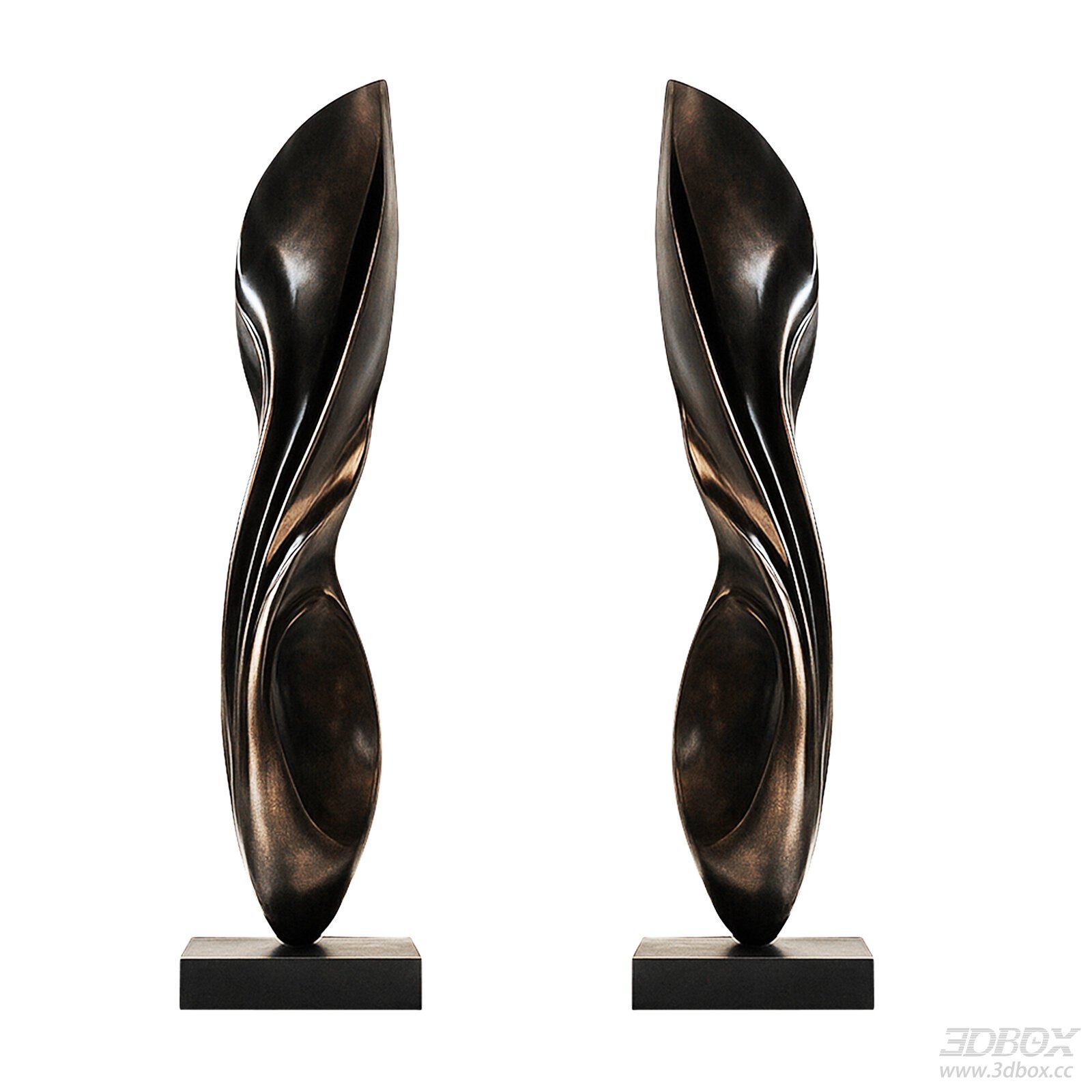 Abstract Bronze Metal Decorative Sculpture Set 3D model - front view