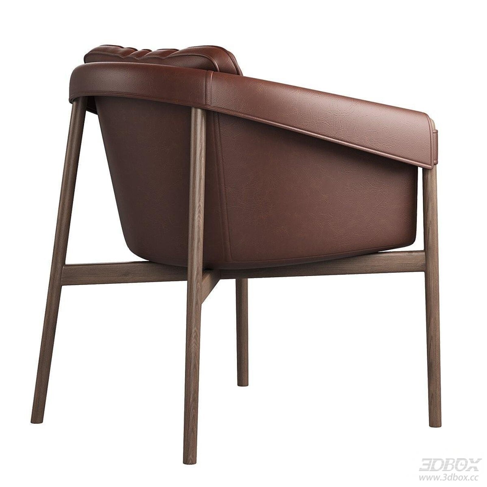 Vintage Brown Leather Dining Chair with Wooden Legs 3D model - front view