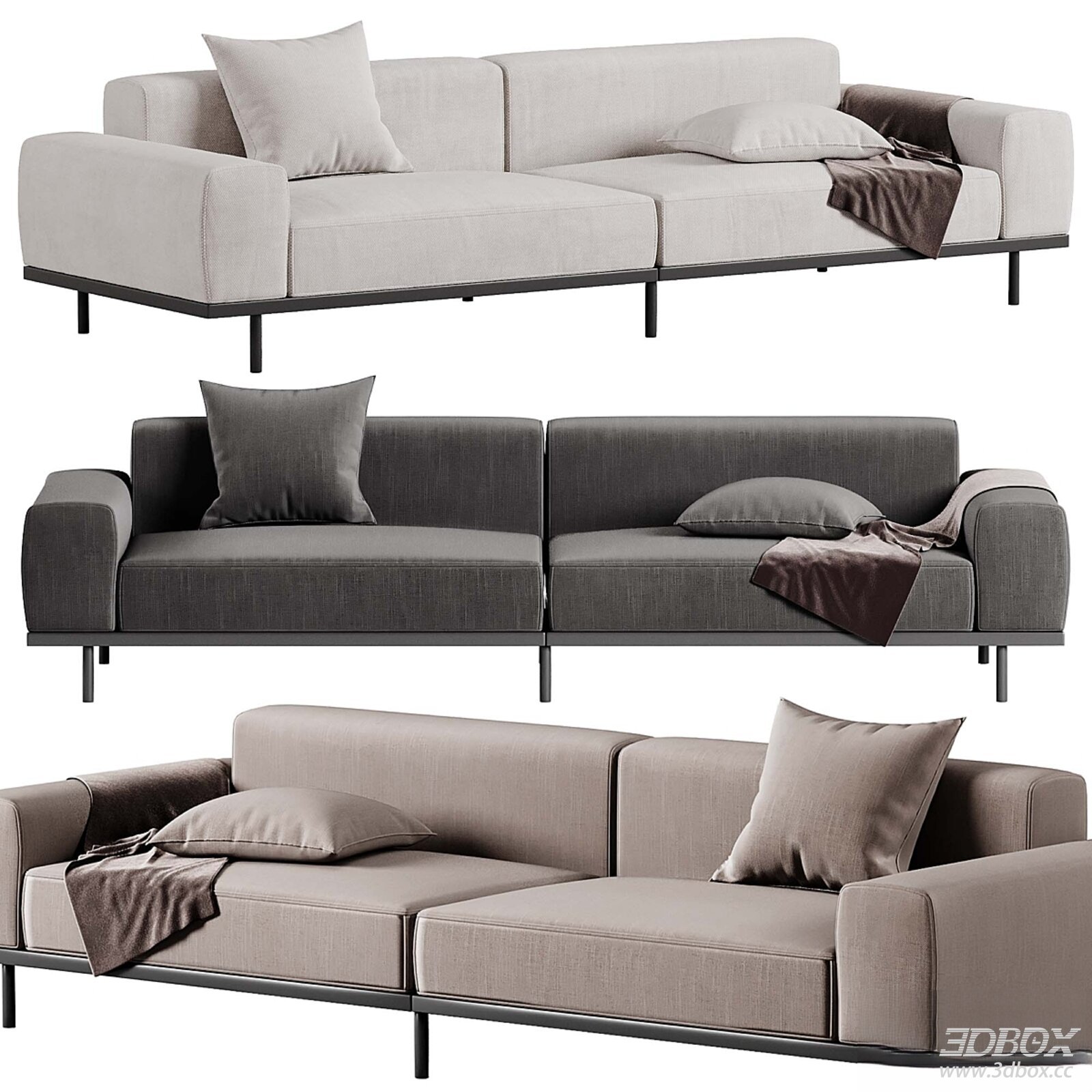Modern Minimalist Fabric Sofa Set 3D model - thumbnail 1
