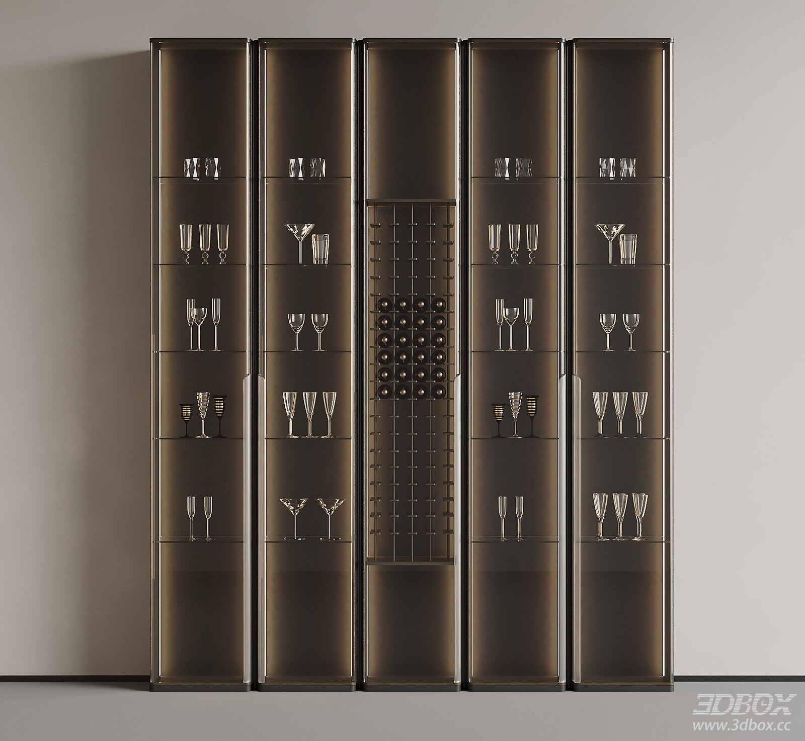 Modern Italian Style Glass Wine Cabinet 3D model - front view