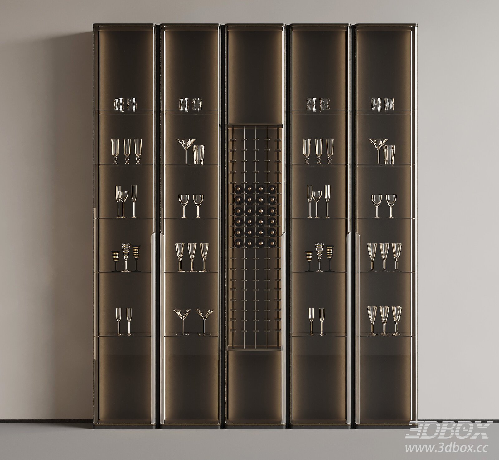 Modern Italian Style Glass Wine Cabinet 3D model - thumbnail 1